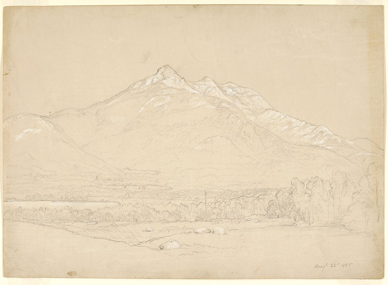 Mount Chocorua, New Hampshire, 1855 (grafit a bílý kvaš na připraveném béžovém papíře) od Asher Brown Durand