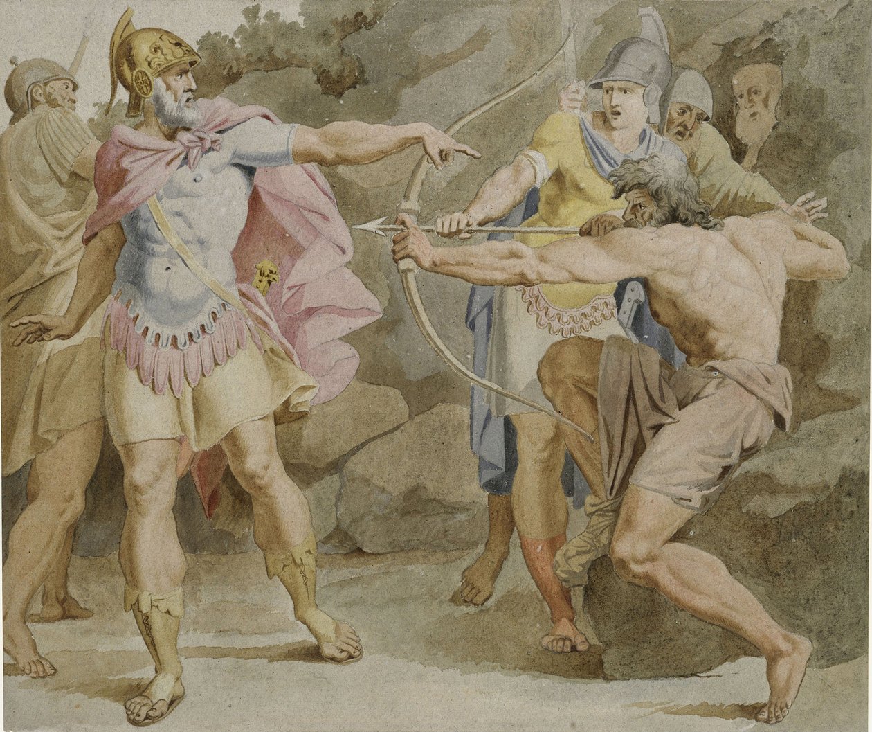 Filoktétés mířící Herkulovým lukem na Odyssea, 1790 od Asmus Jacob Carstens
