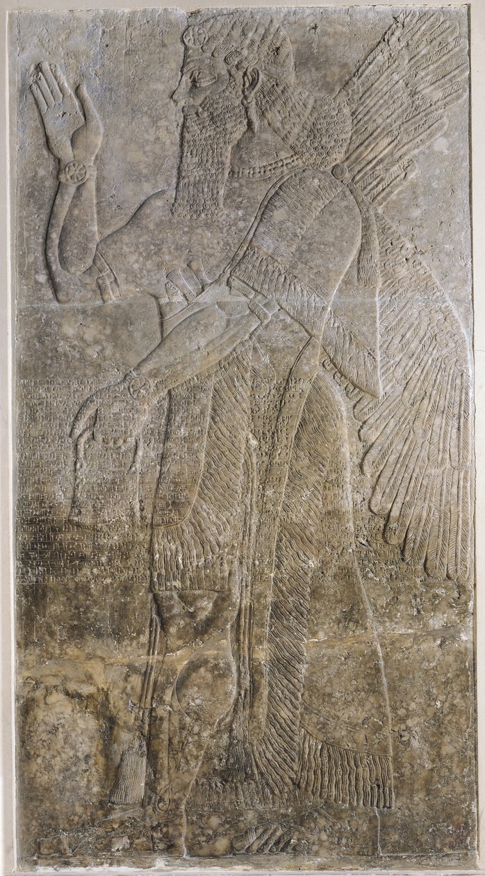 Reliéf zobrazující okřídleného džina z paláce v Nimrud (Kalah) (sádra) od Assyrian