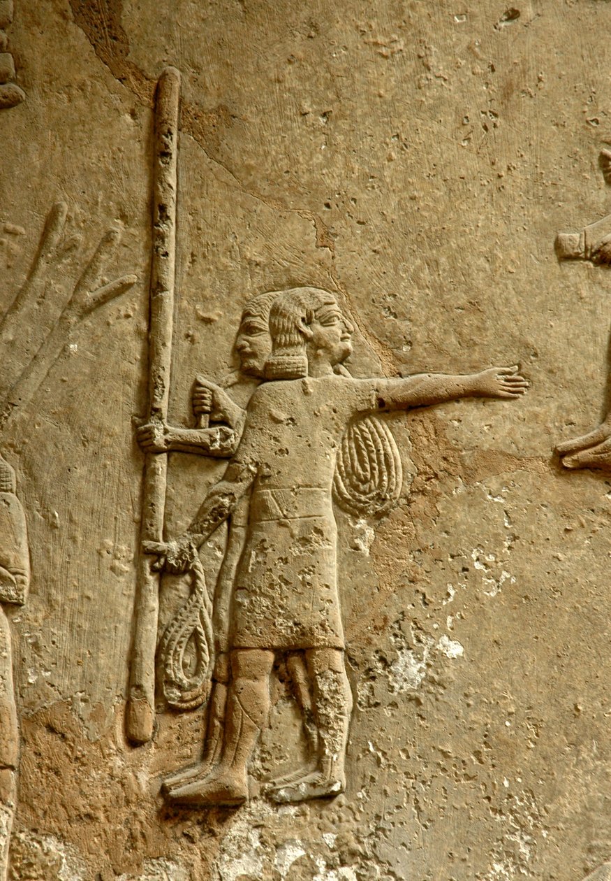 Reliéf zobrazující staveniště, palác Ashurbanipals, Ninive, kolem roku 645 před naším letopočtem od Assyrian