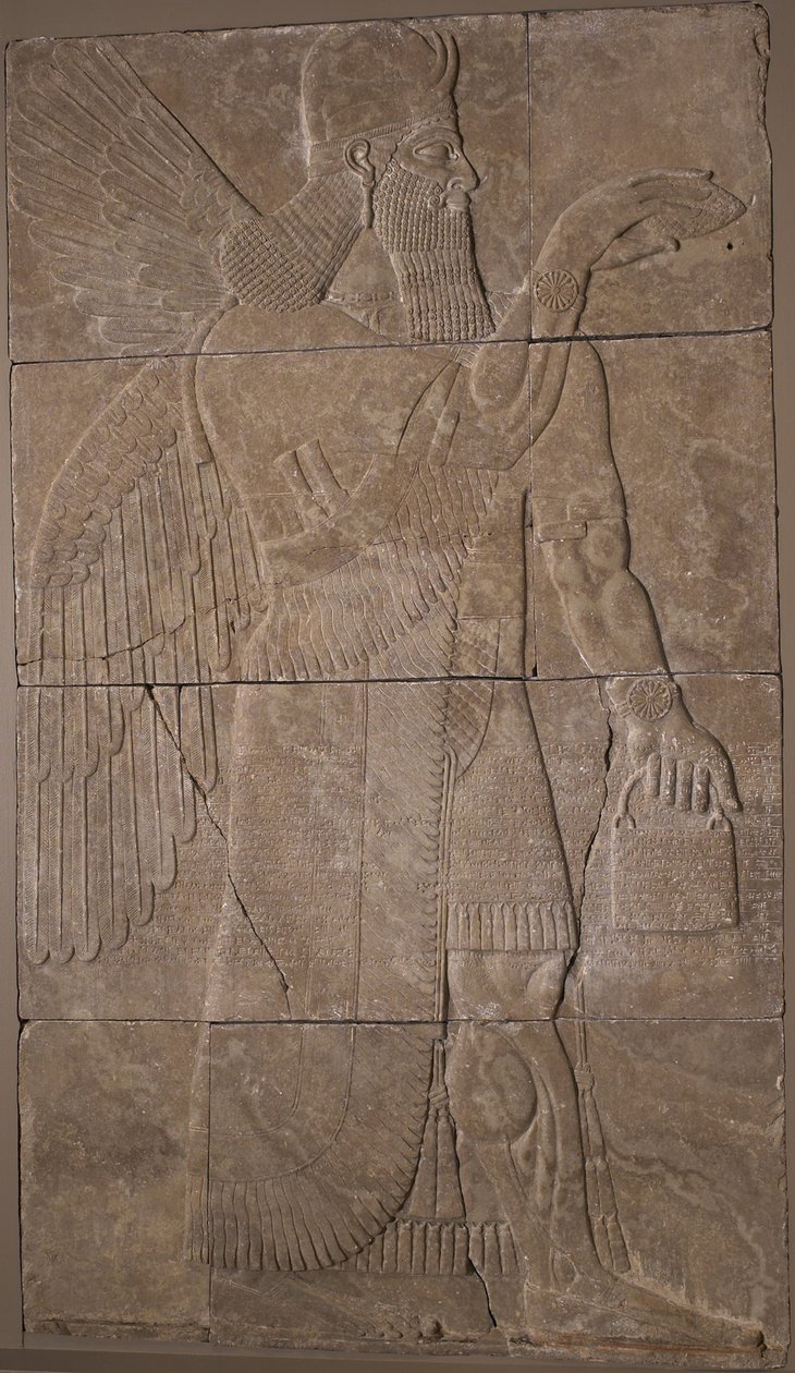 Reliéf s okřídleným géniem, 883-59 př. n. l. (alabastr) od Assyrian