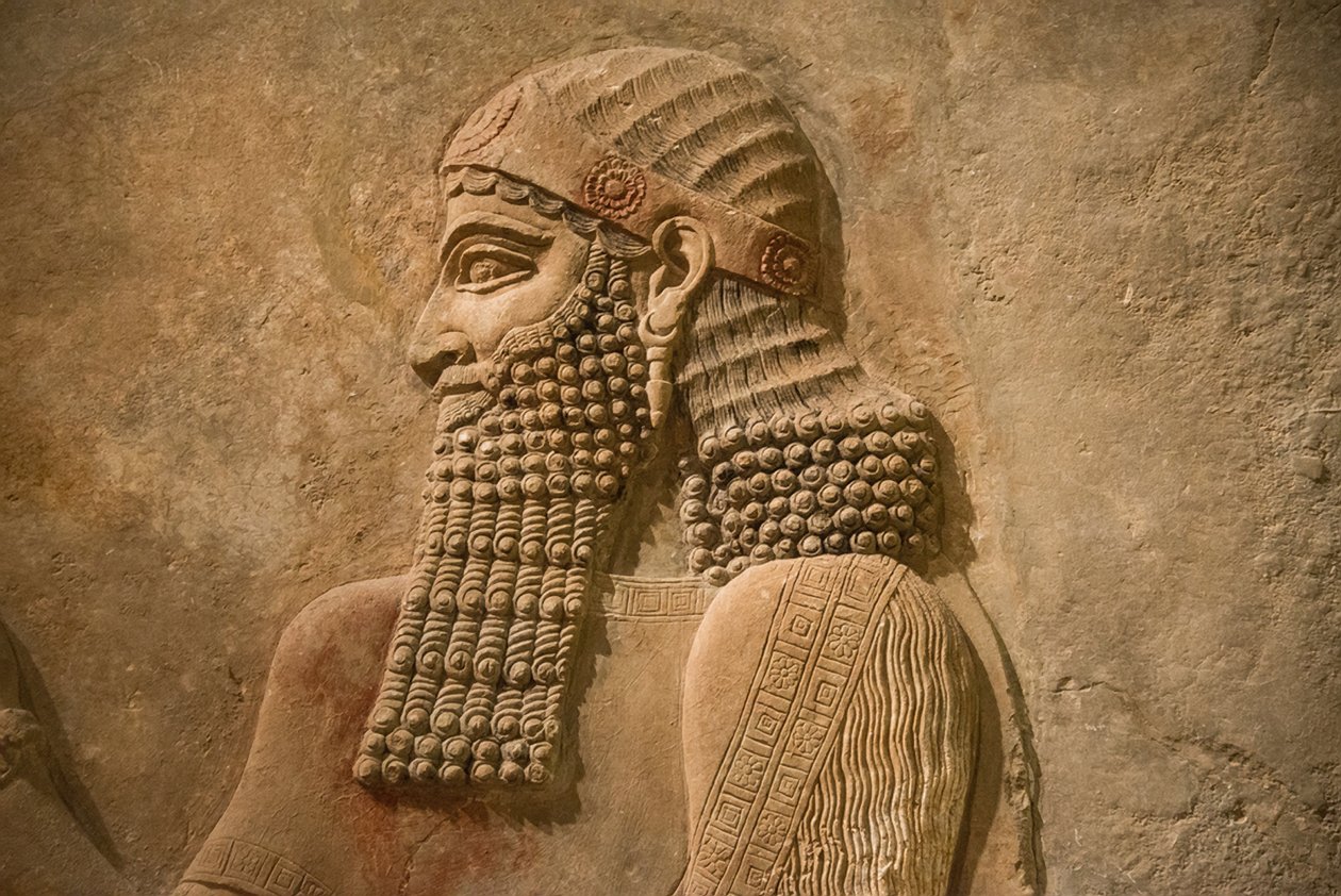 Detail asyrského krále Sargona II z paláce krále Sargona v Khorsabadu, cca 716-713 př.nl od Assyrian