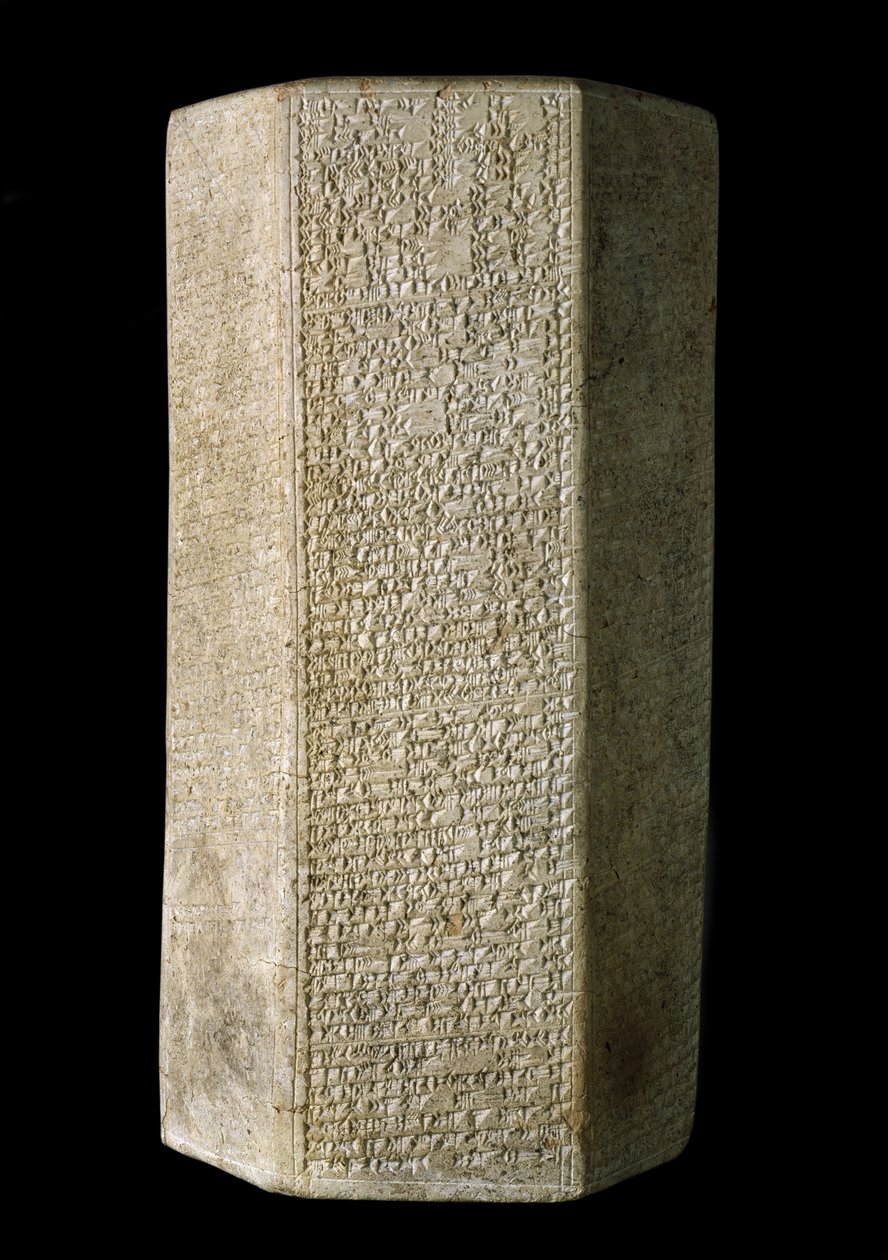Šestihranný válec, vepsaný Letopisy asyrského krále Esarhaddona, kolem roku 676 př. n. l. (hlína) od Assyrian