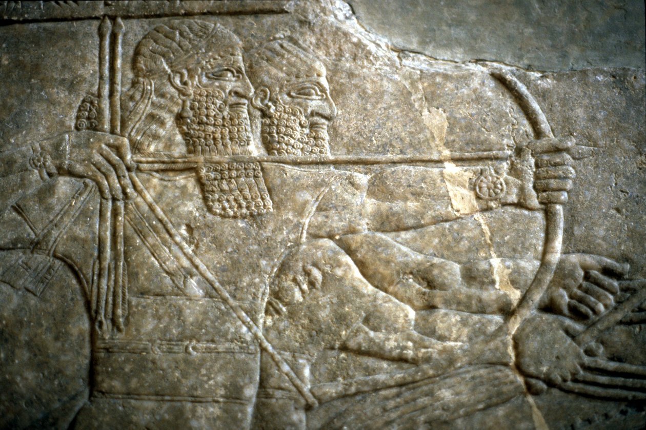 Král Ashurnasirpal II během královského lovu na lva, 650-620 př.nl od Assyrian