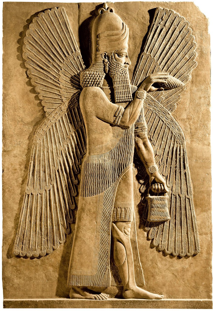 Okřídlený džin. Detail reliéfu z paláce asyrského krále Sargona II., 722-705 př.n.l. od Assyrian