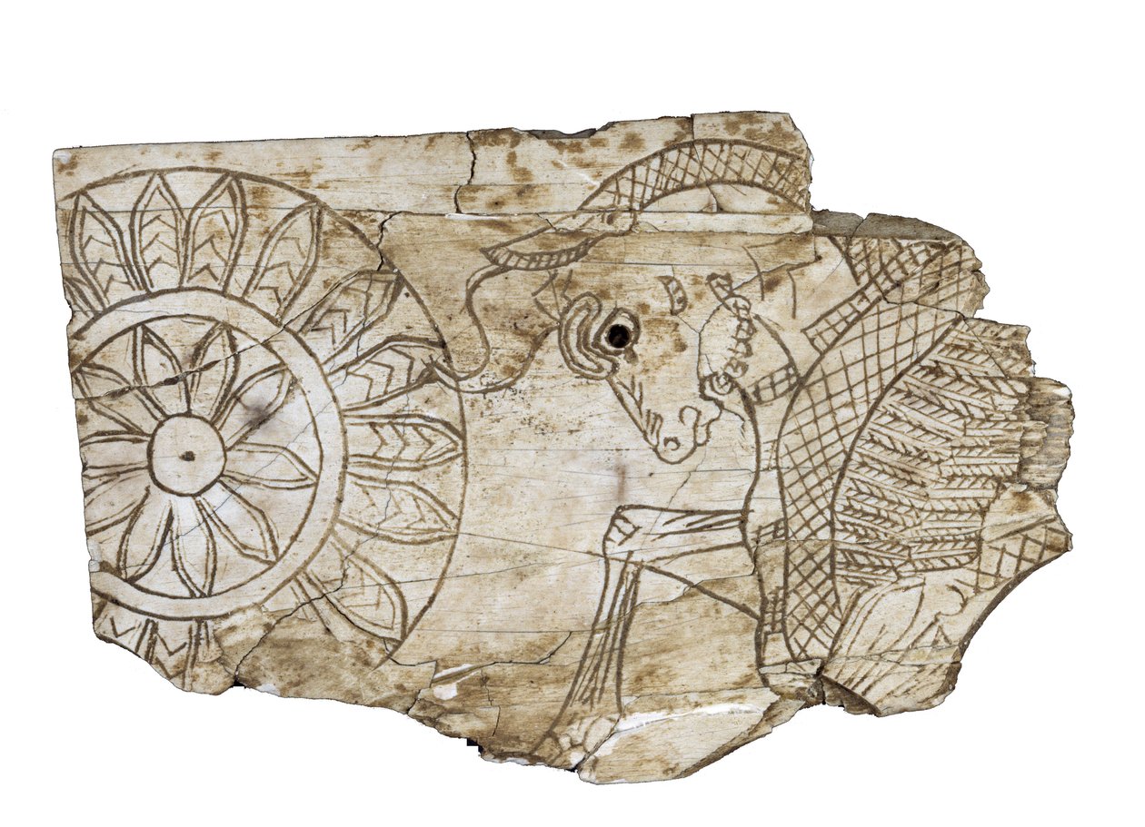 Fragment plakety zobrazující okřídleného býka z iráckého Nimrudu, 8. století před naším letopočtem od Assyrian School