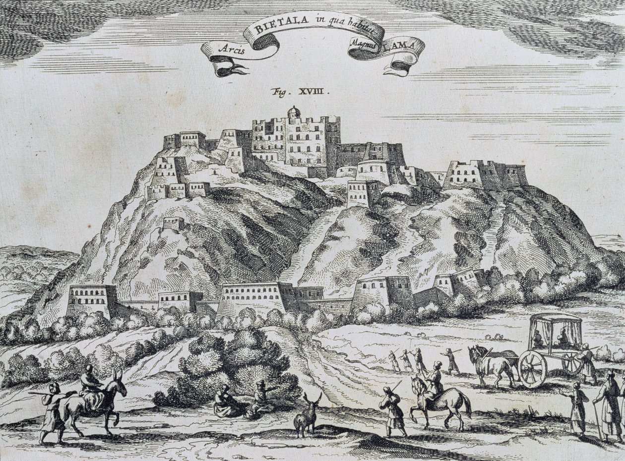 Pohled na Lhasu, hlavní město Tibetu, z „China Monumentis“, vytištěné v Amsterdamu v roce 1667 od Atanasio Kirchen