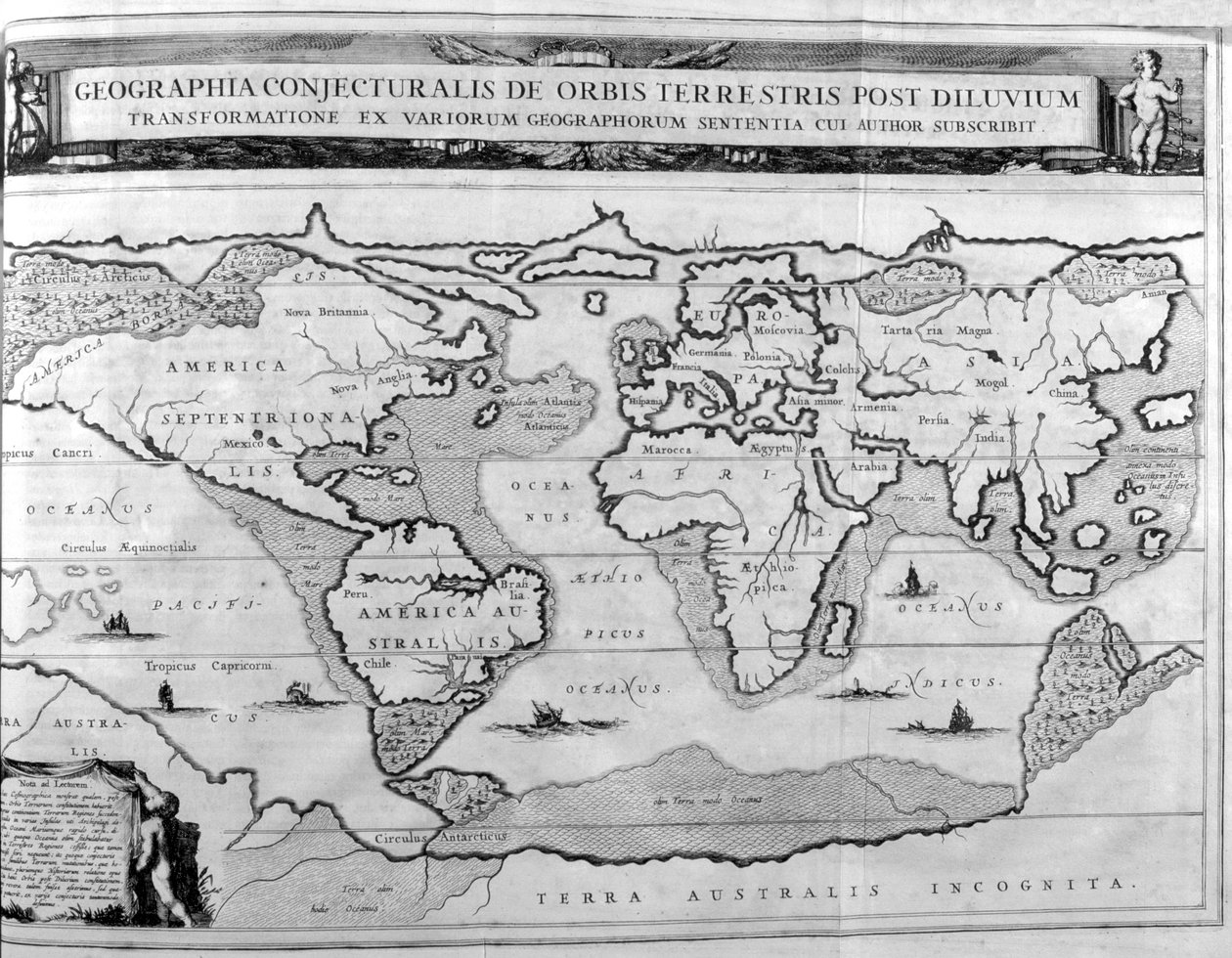 Zeměpisná mapa světa po potopě, 1675 od Athanasius Kircher