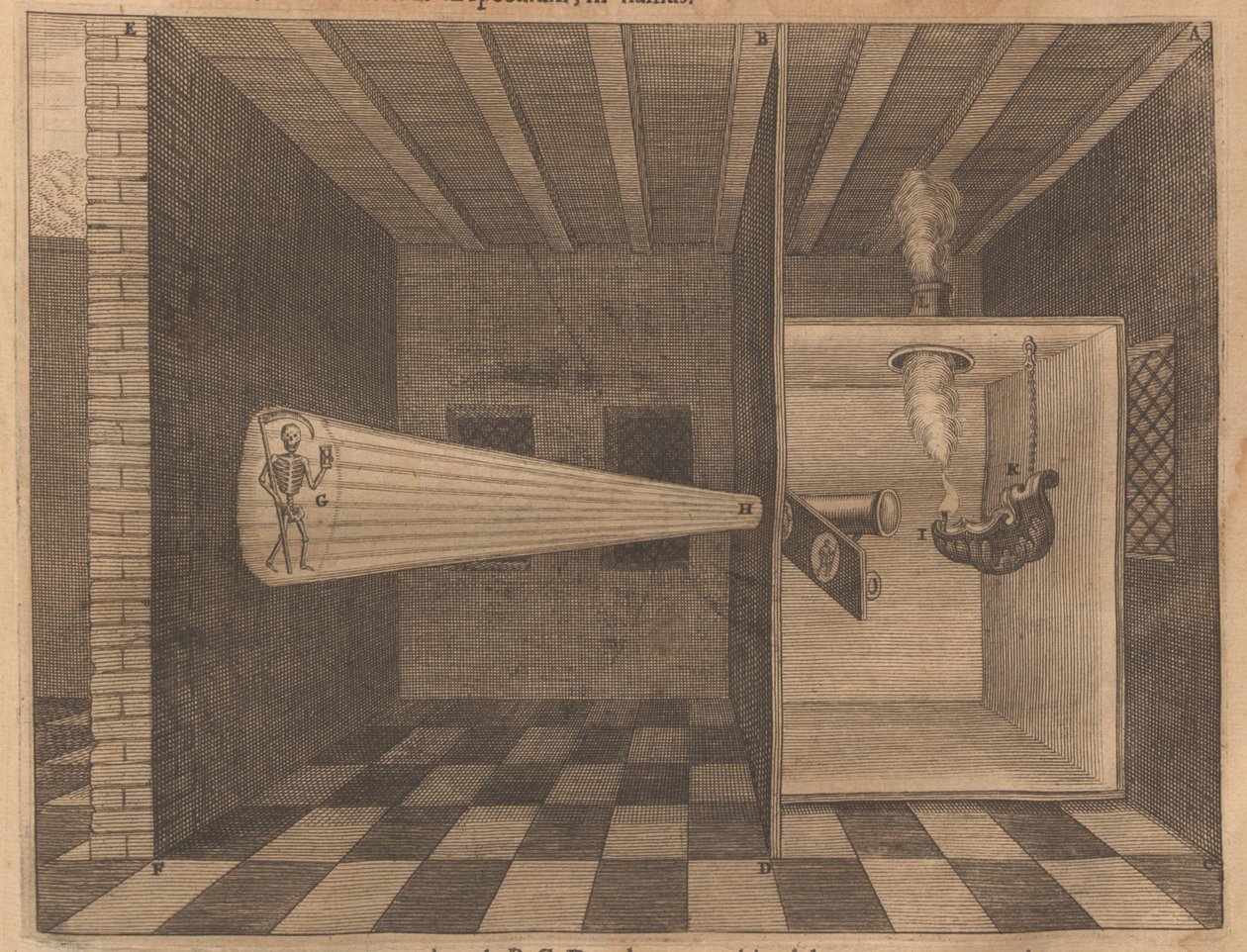 Magická lucerna zobrazující Smrt z Ars Magna Lucis, 1671. od Athanasius Kircher