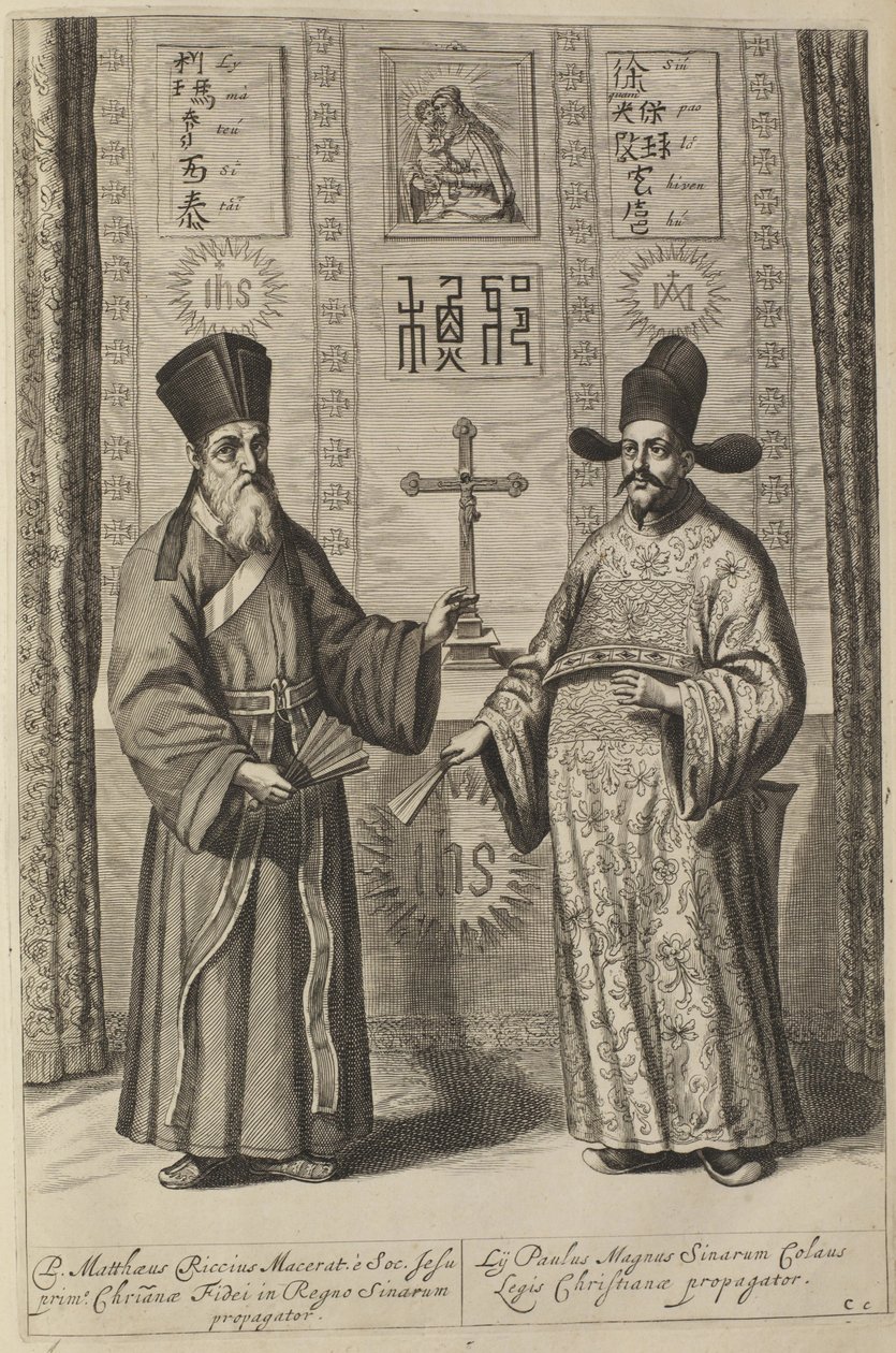 Matteo Ricci a Xu Guangqi. Z Athanasius Kirchers China Illustrata, 1667 od Athanasius Kircher