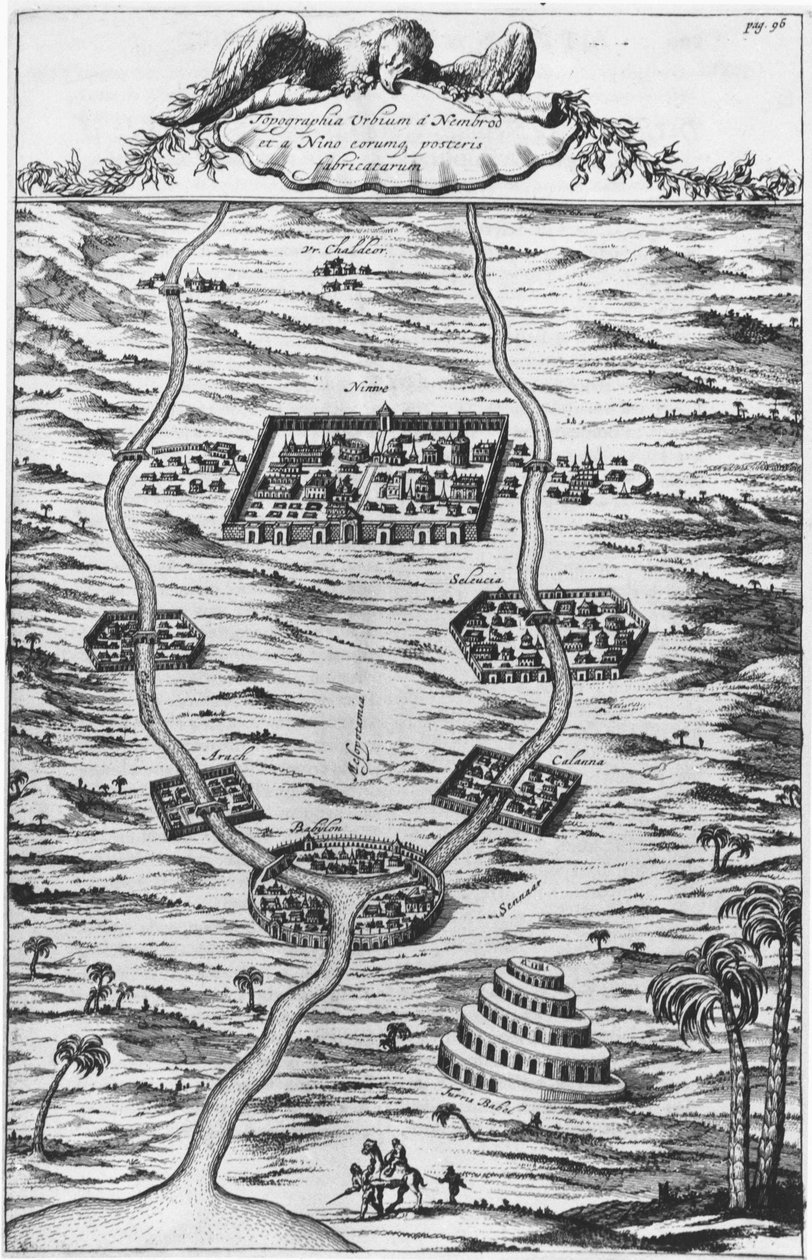 Mezopotámie, Tygr a Eufrat – v „“Tirris Babel“ od Athanasie Kirecheri S.J., Amsterdam od Athanasius Kircher