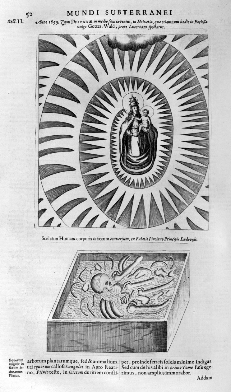 Panna a dítě a lidská kostra, 1678 od Athanasius Kircher
