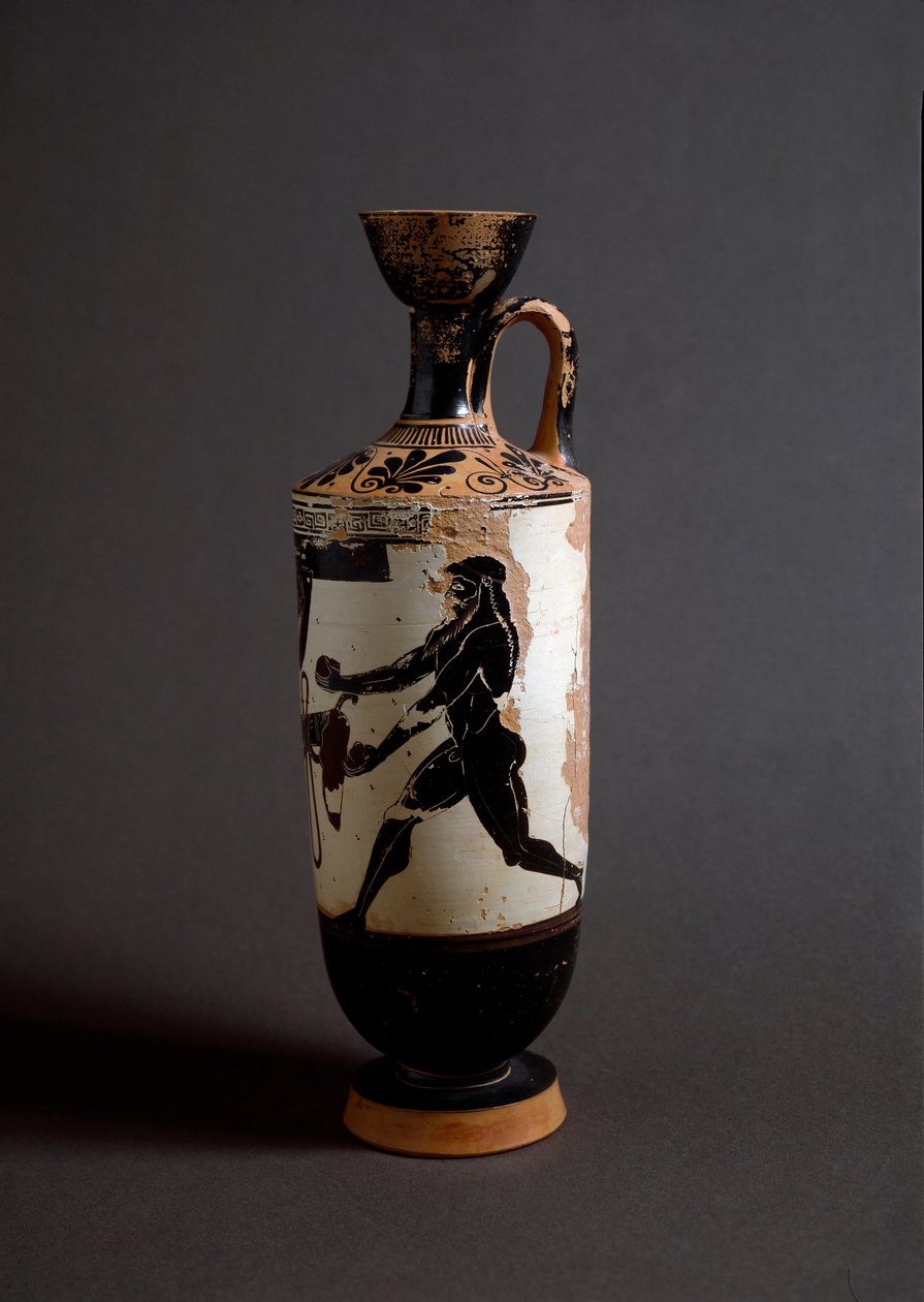 Řecké umění: “” Herakles a Atlas”” Detail atlasu. Lekythos (lecyth) bílý realizovaný malířem Athény (450-400 př. Kr.). Athény, Národní archeologické muzeum od Athena Painter (workshop of)