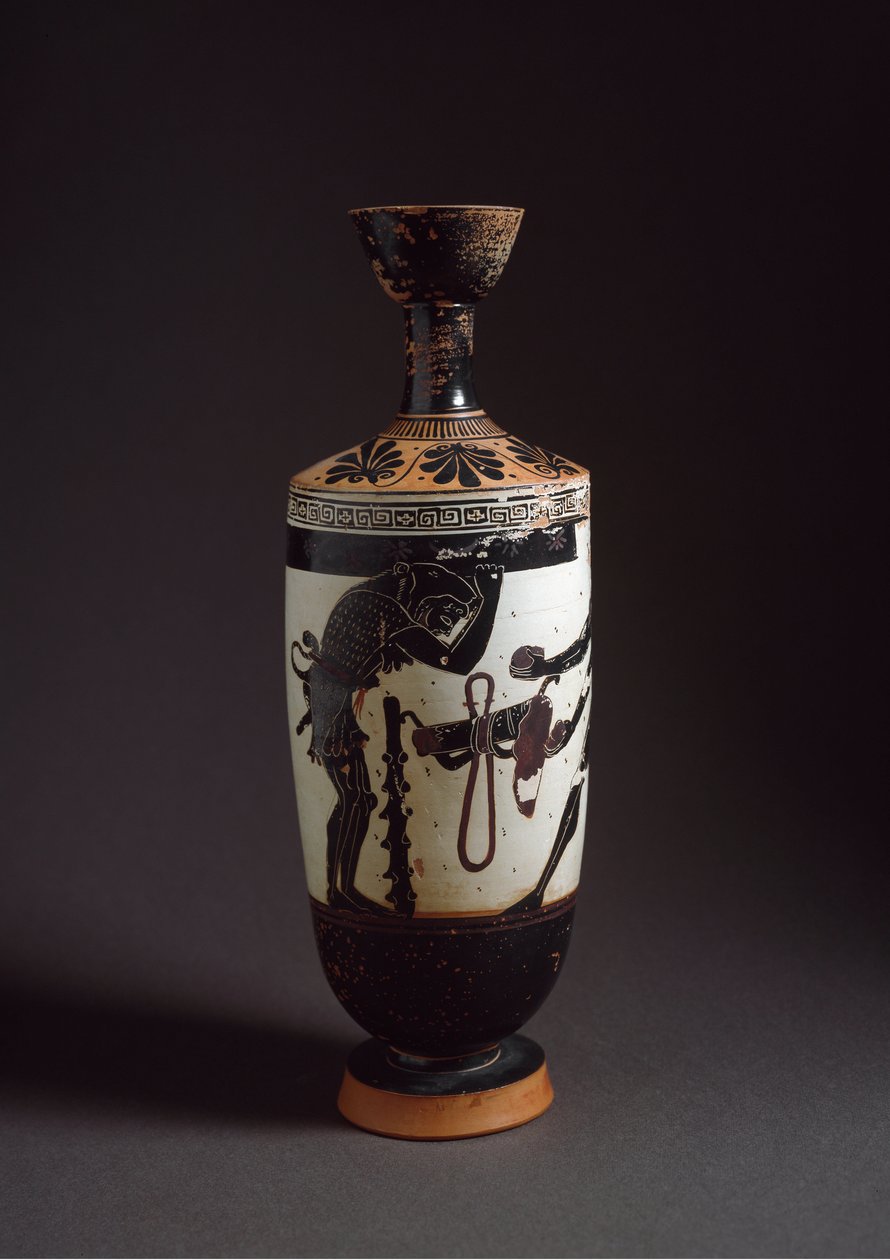 Řecké umění: “”Hérakles a Atlas”” Detail Hérakla (Herkula) Lekythos (lecyth) bílý realizovaný malířem Athény (450-400 př.nl). Athény, Národní archeologické muzeum od Athena Painter (workshop of)