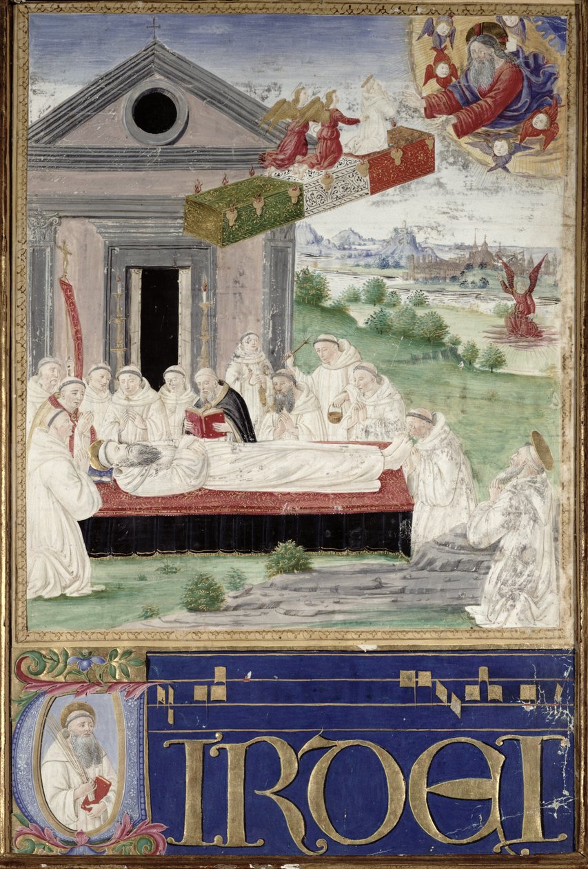 Pohřeb sv. Benedikta (480-527) se sv. Romauldem (asi 951-1027) 1502 od Attavante di Gabriello di Vanti di Bartolo
