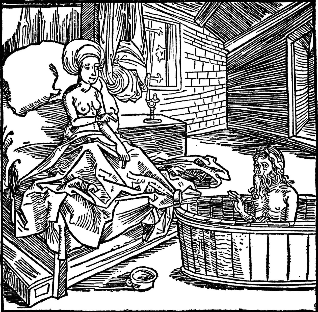 Žena a koupající se poustevník. od attributed to Albrecht Dürer