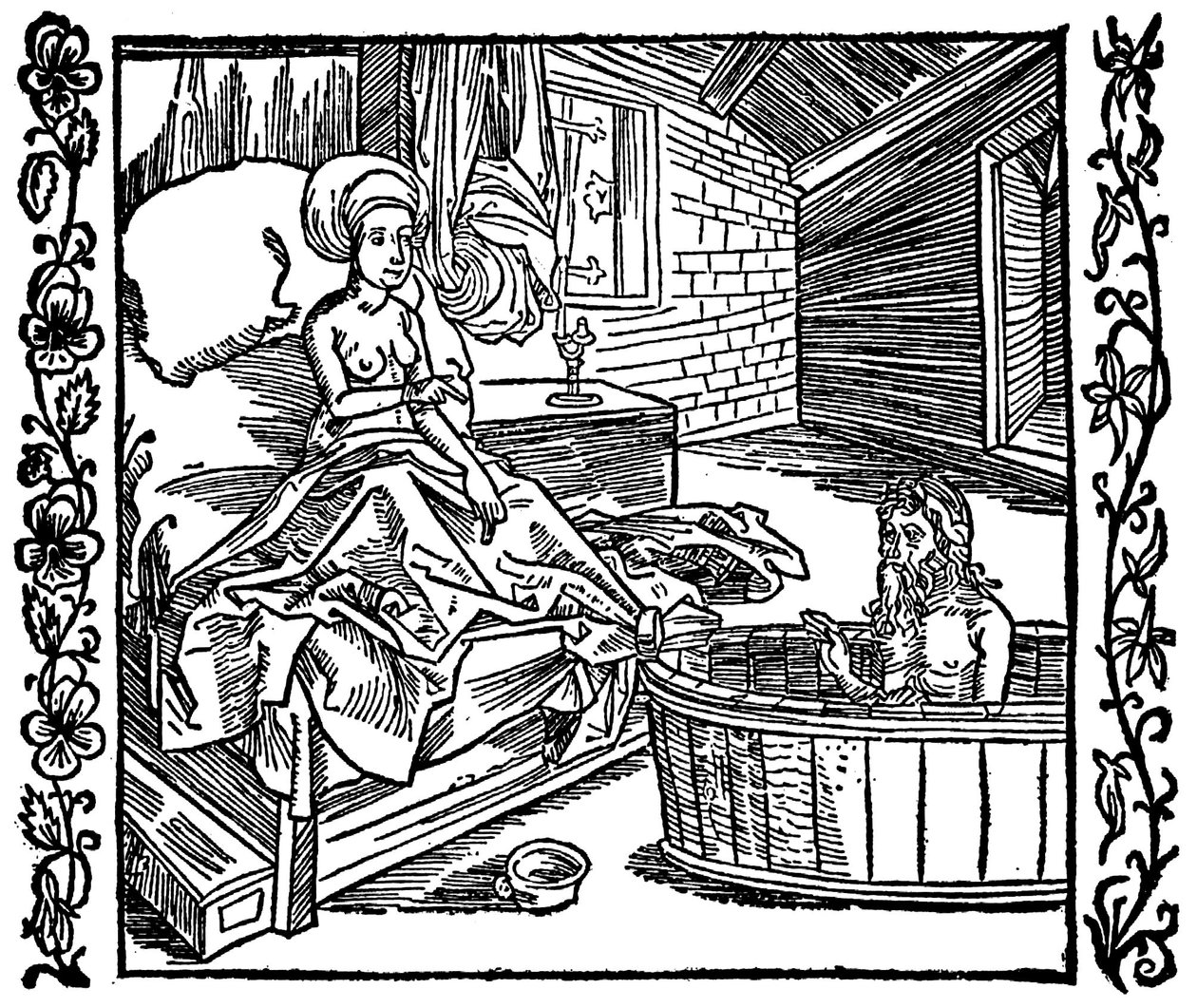 Žena a koupající se poustevník. od attributed to Albrecht Dürer
