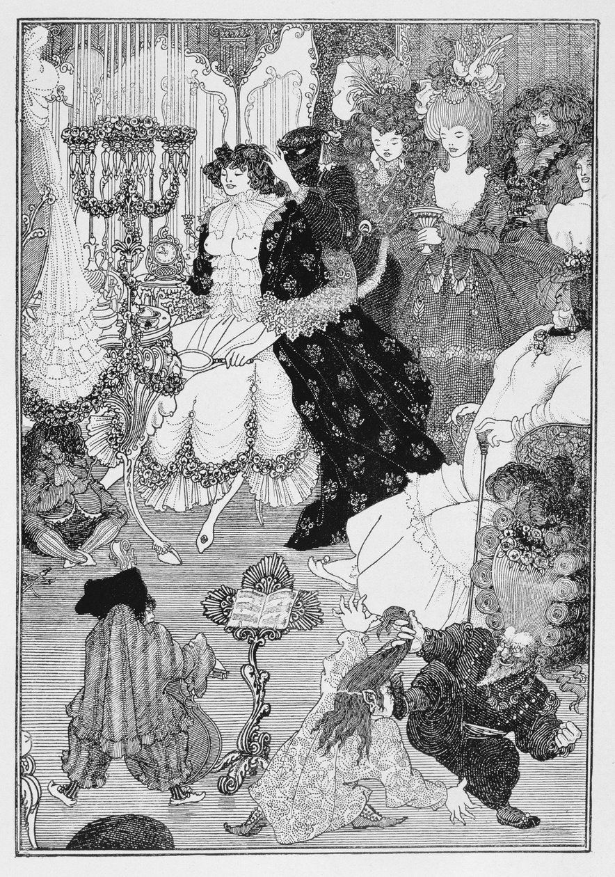 Ilustrace pravděpodobně z bitvy u Beaux and the Belles, kolem roku 1896 od Aubrey Beardsley