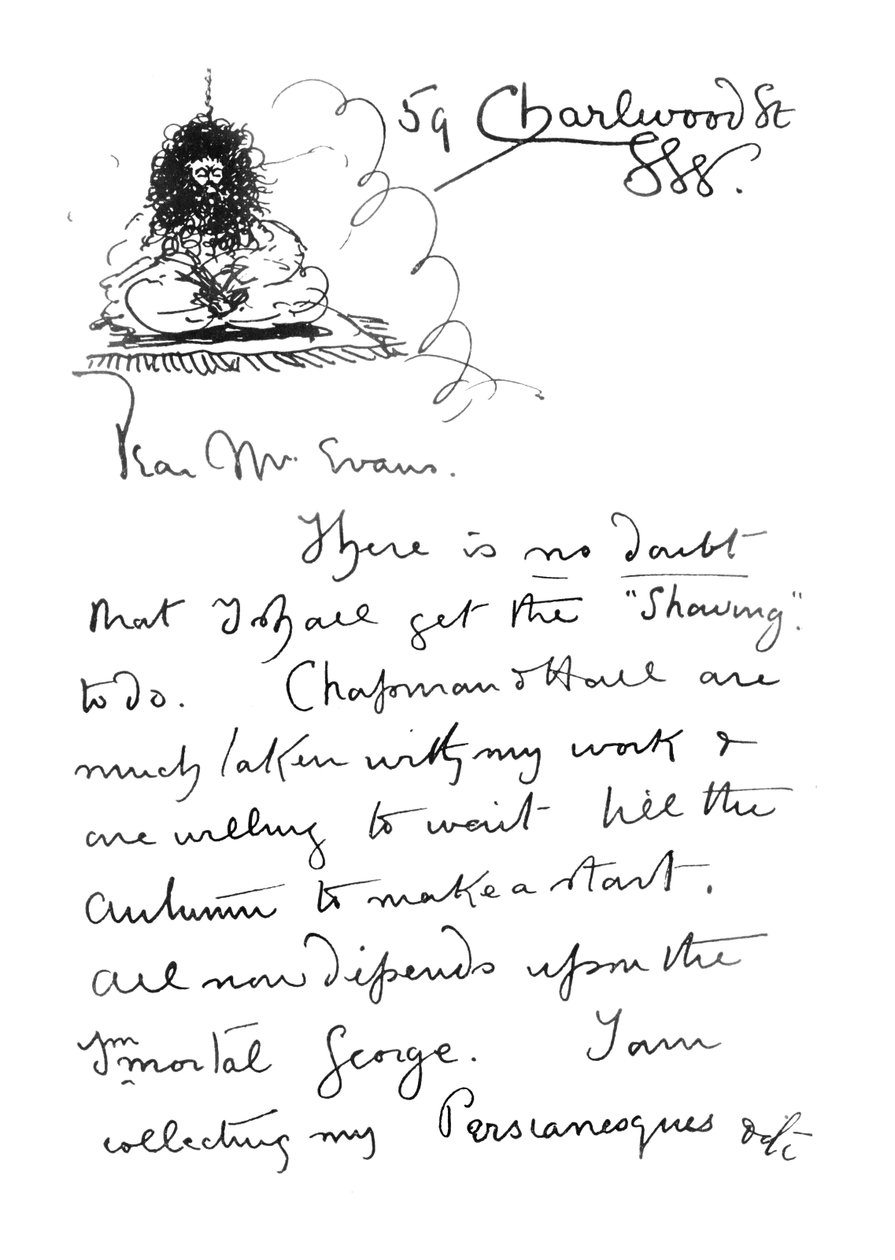1. strana autografního dopisu Fredericku Evansovi, asi 1893 od Aubrey Beardsley