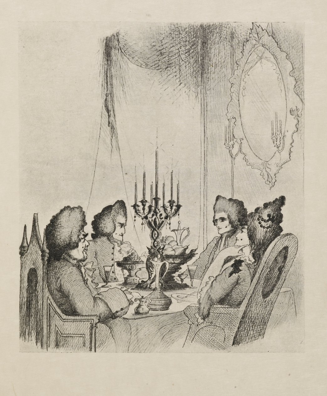 Scéna z "Madame Lescaut" z knihy padesáti kreseb od Aubrey Beardsley