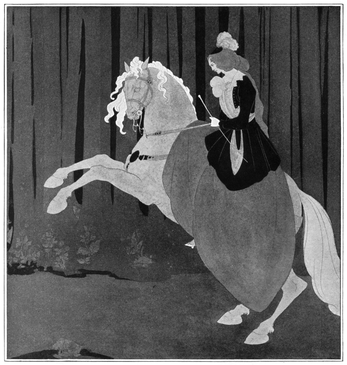 Žena sedící na vzpínajícím se koni, 1898. od Aubrey Beardsley