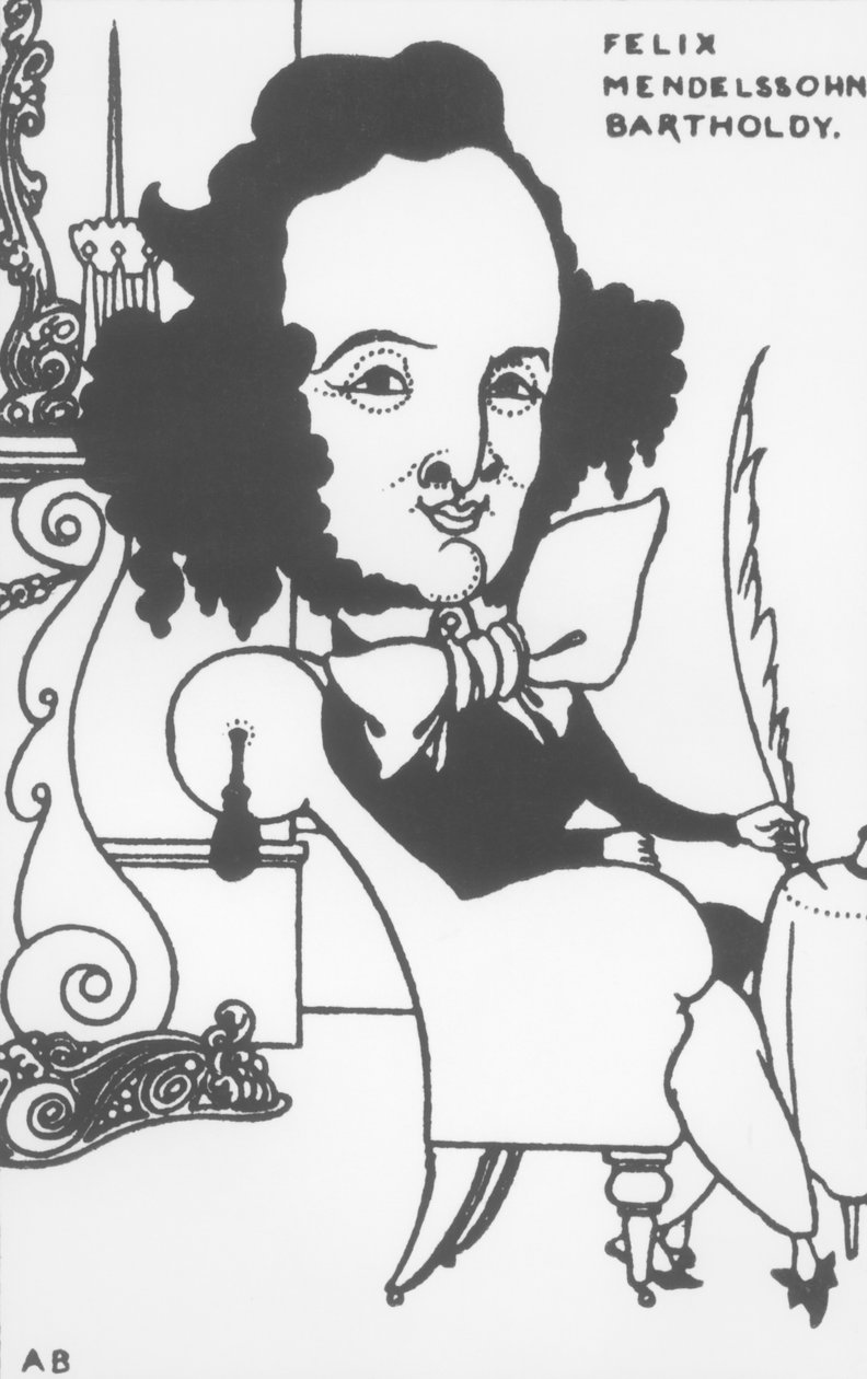 Karikatura Felixe Mendelssohna (1809-47), konec 19. století (litho) (černobílá fotografie) od Aubrey Beardsley