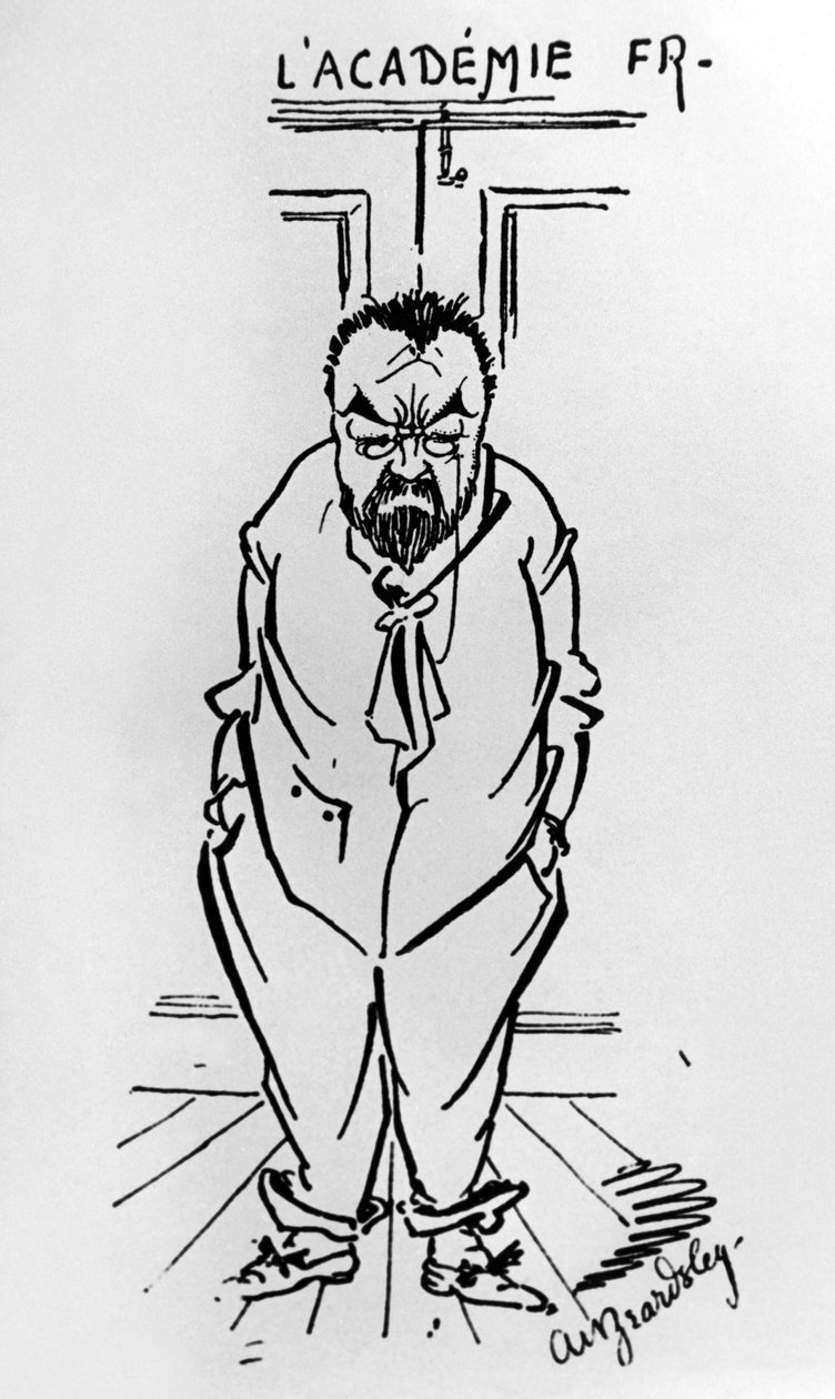 Karikatura francouzského romanopisce Emile Zola (1840-1902) mimo Academie Francaise (kresba) od Aubrey Beardsley