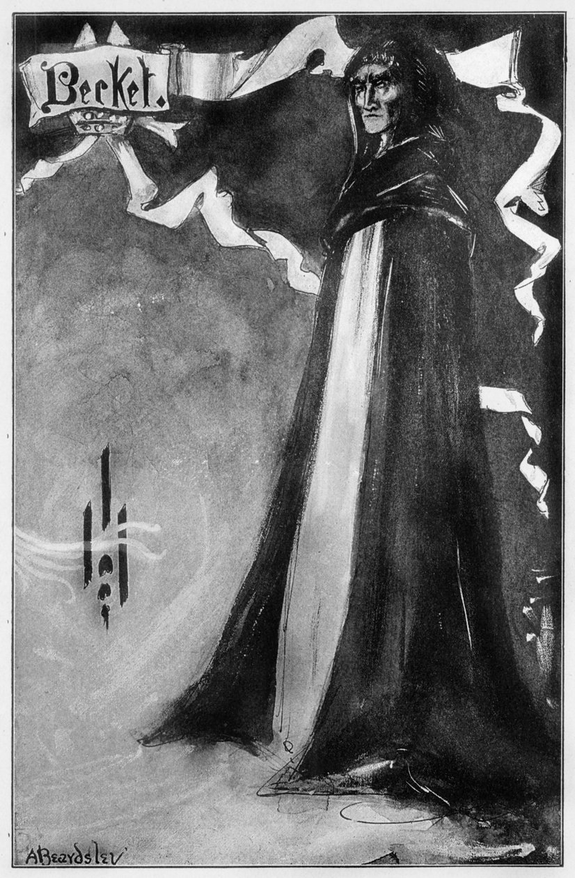 Henry Irving jako „Becket“ v divadle Lyceum v Londýně v poetickém dramatu „Becket“ od Tennysona, 1893 od Aubrey Beardsley