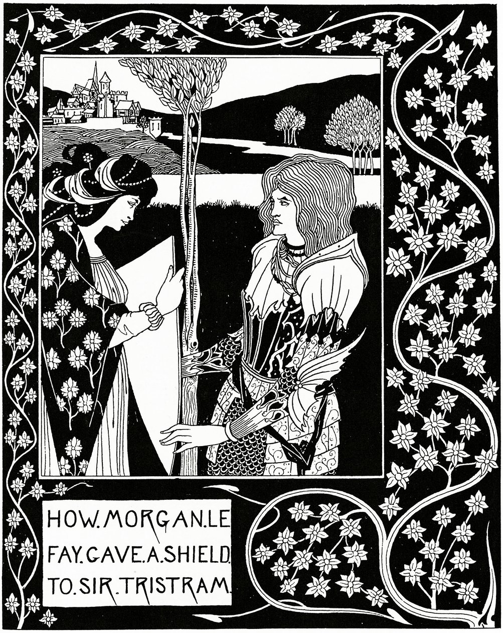 Jak Morgan le Fay dal štít siru Tristramovi, ilustrace z „Le Morte d