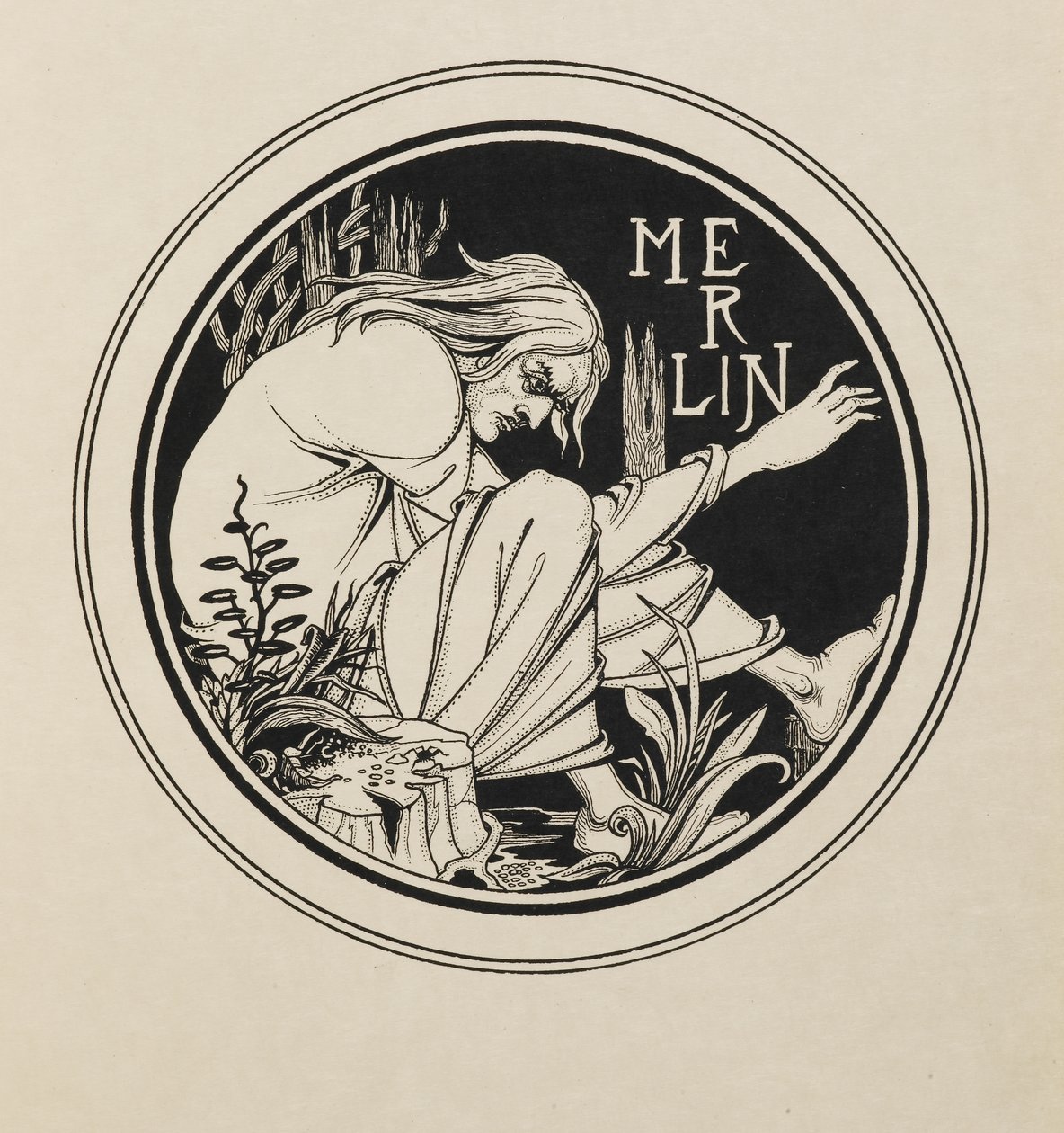Merlin z knihy padesáti kreseb od Aubrey Beardsley