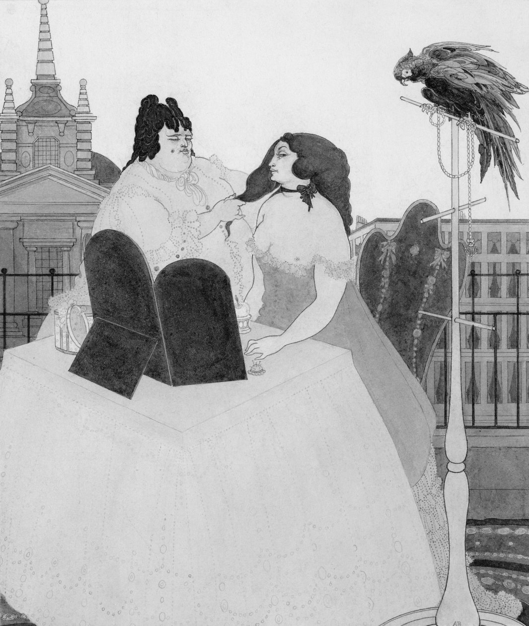 Dáma u toaletního stolku (inkoust a mytí) od Aubrey Beardsley