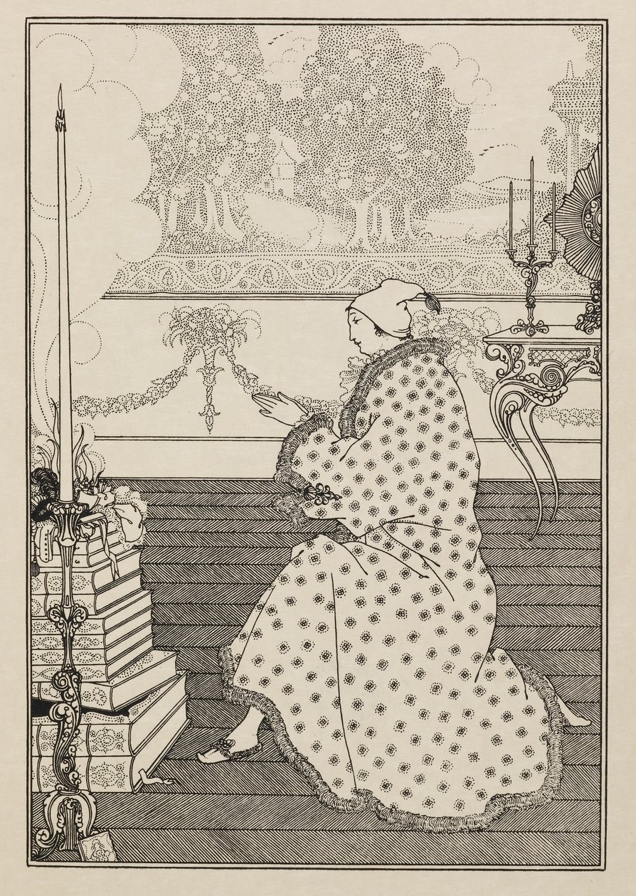 Modlitba barona. Z "Znásilnění zámku." z knihy padesát kreseb od Aubrey Beardsley