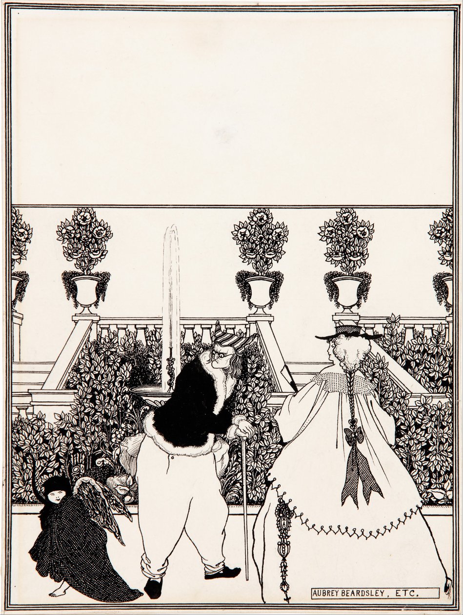 Vyhnání Kupida ze zahrady, přípravná kresba pro návrh obálky časopisu „The Savoy“, č. 3, červenec 1896 od Aubrey Beardsley