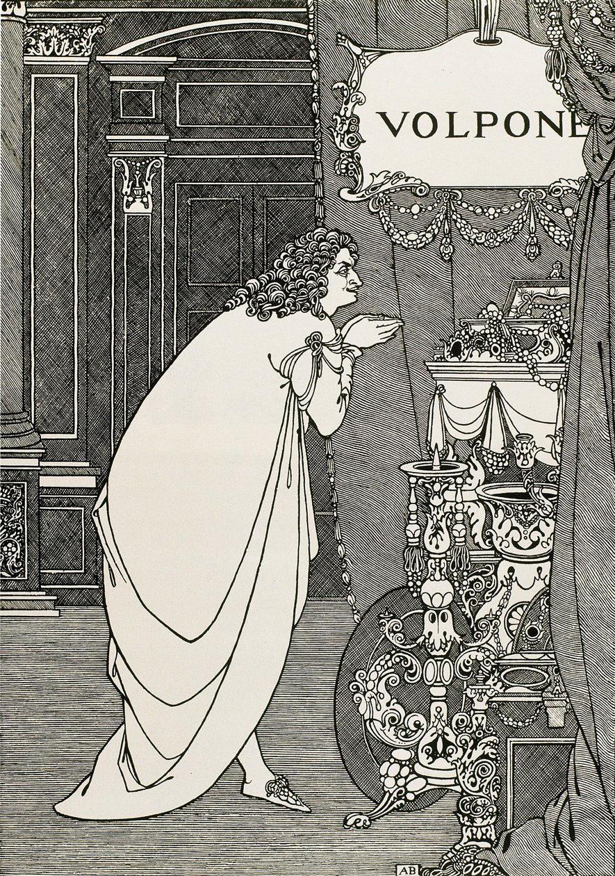 Titulní strana Volpone or the fox (1609) napsal Ben Johnson od Aubrey Beardsley