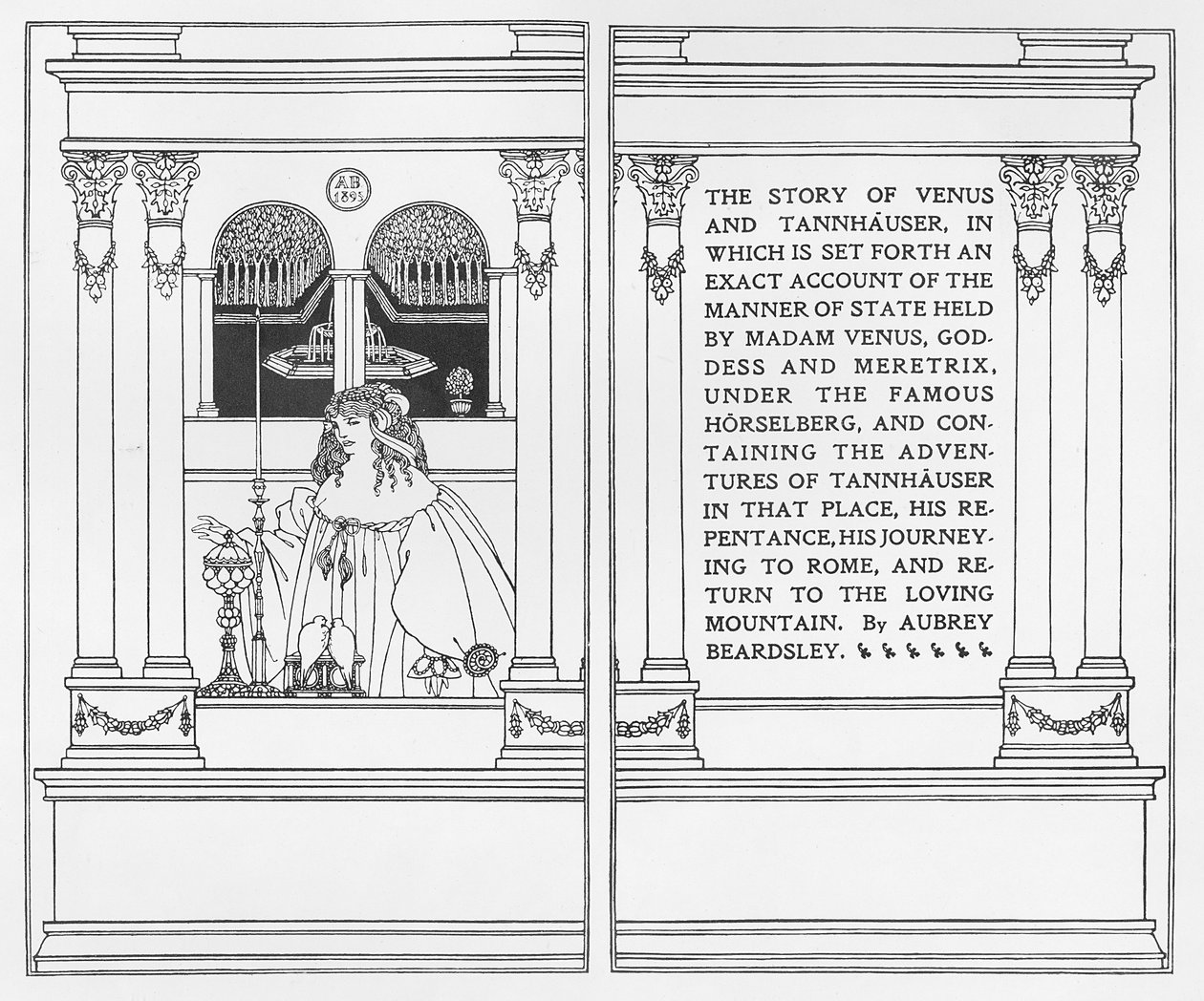 Titulní strana knihy "Příběh Venuše a Tannhäusera", 1895 od Aubrey Beardsley