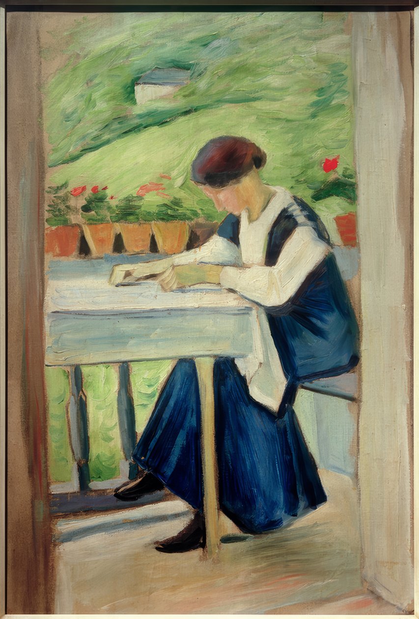 Dívka na balkóně II (v modrých šatech) od August Macke