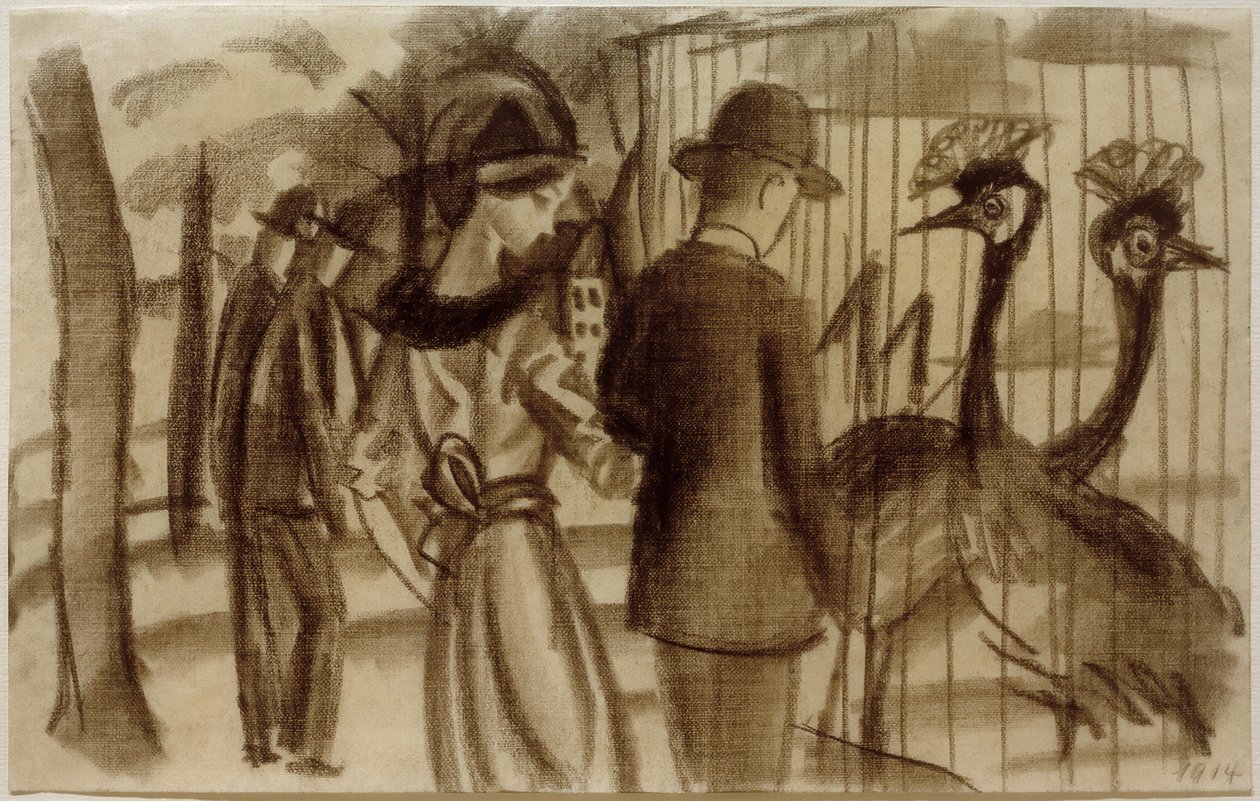 Pár s korunovanými jeřáby od August Macke