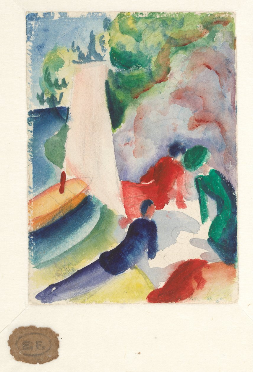 Piknik na pláži (Piknik po plavbě), 1913 od August Macke