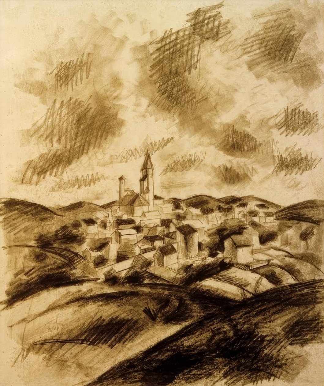 Město v kopcovité krajině od August Macke