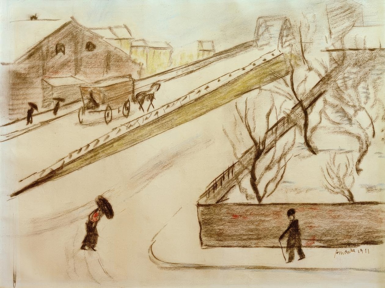 Roh ulice ve sněhu od August Macke