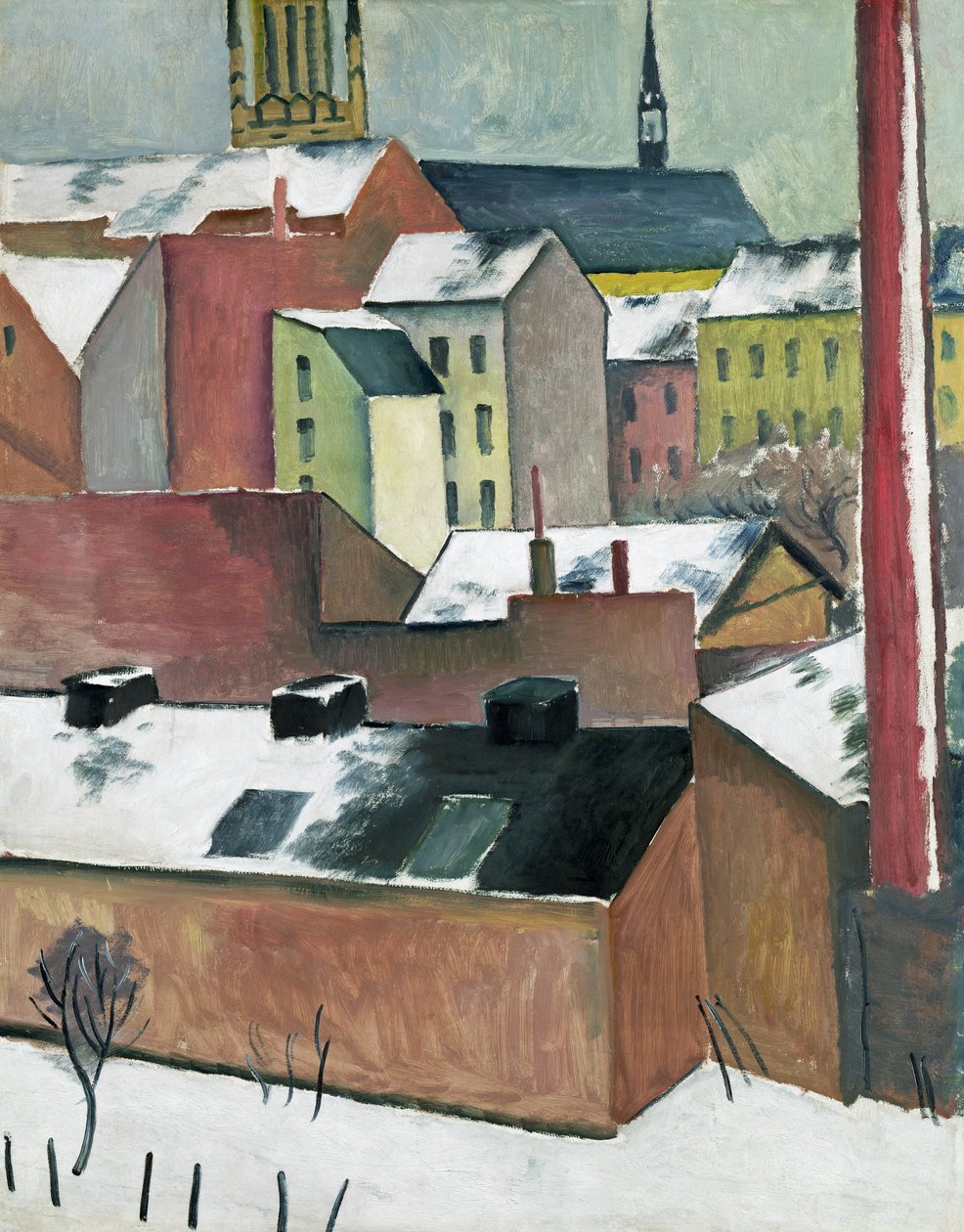 Kostel Panny Marie v Bonnu ve sněhu, 1911 (olej na papíře) od August Macke