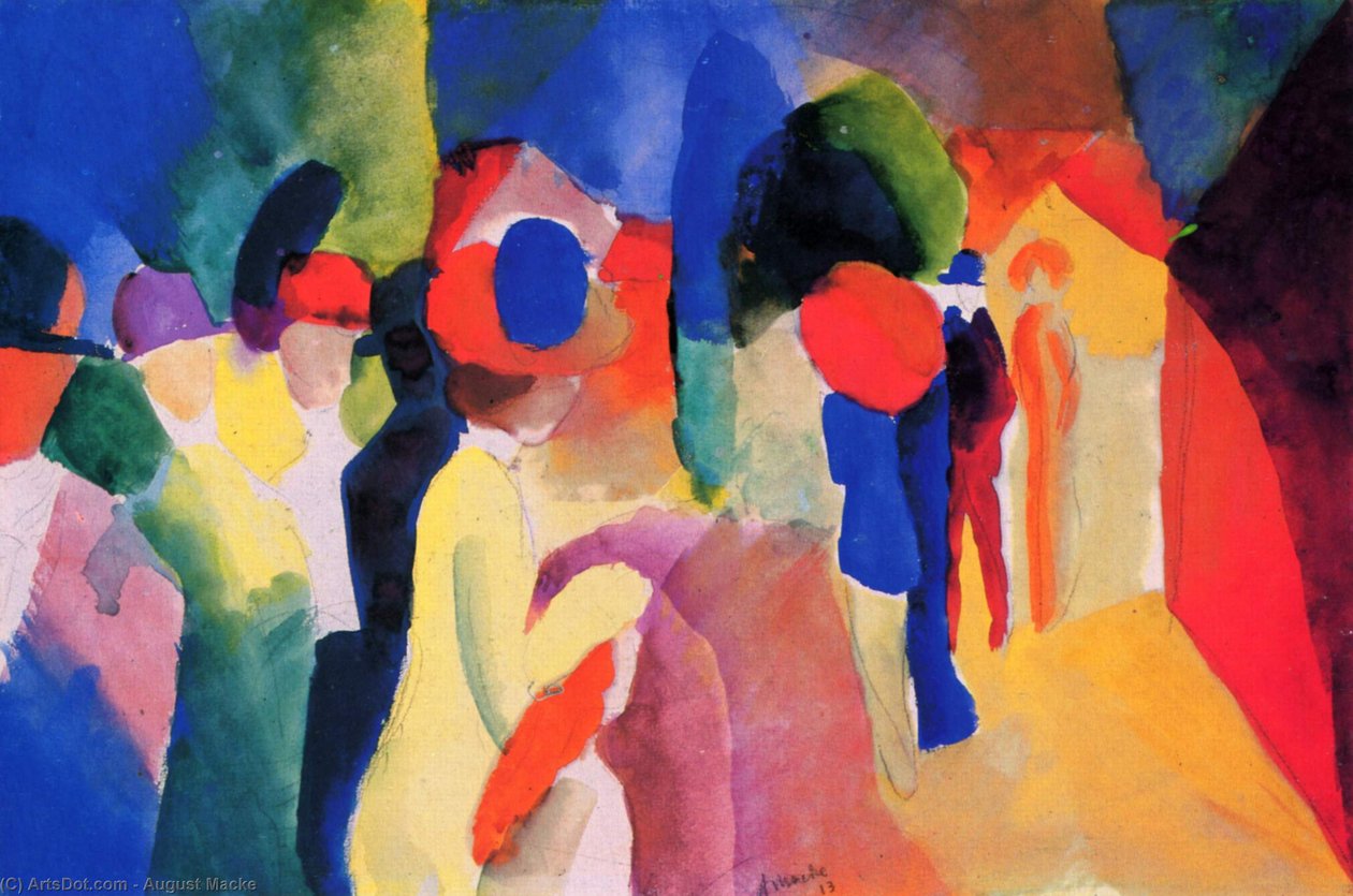 žena se žlutou bundou od August Macke