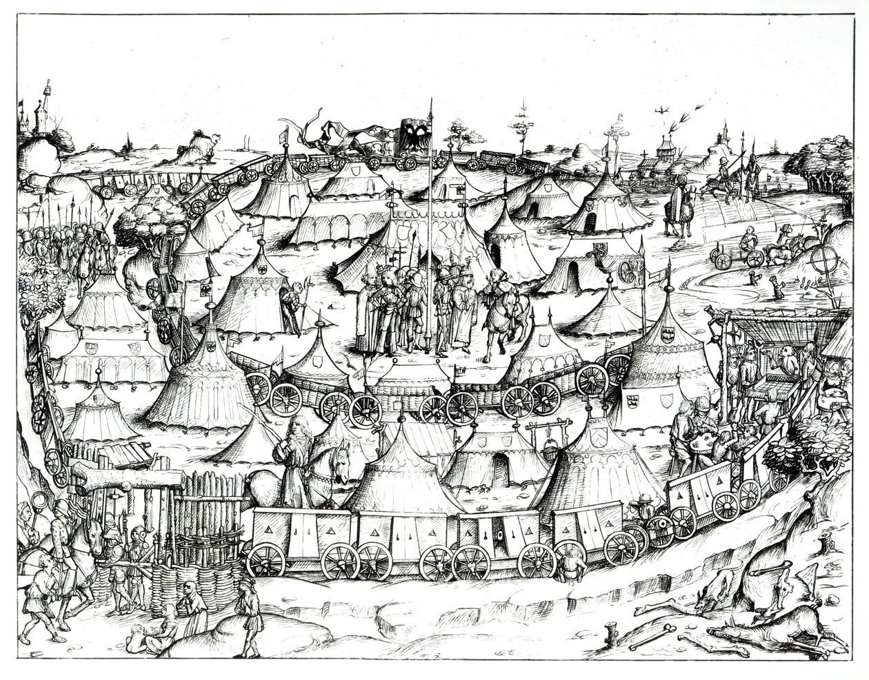Středověké vojenské ležení, z knihy, pub. 1887 (čb foto) od August Ottmar von Essenwein