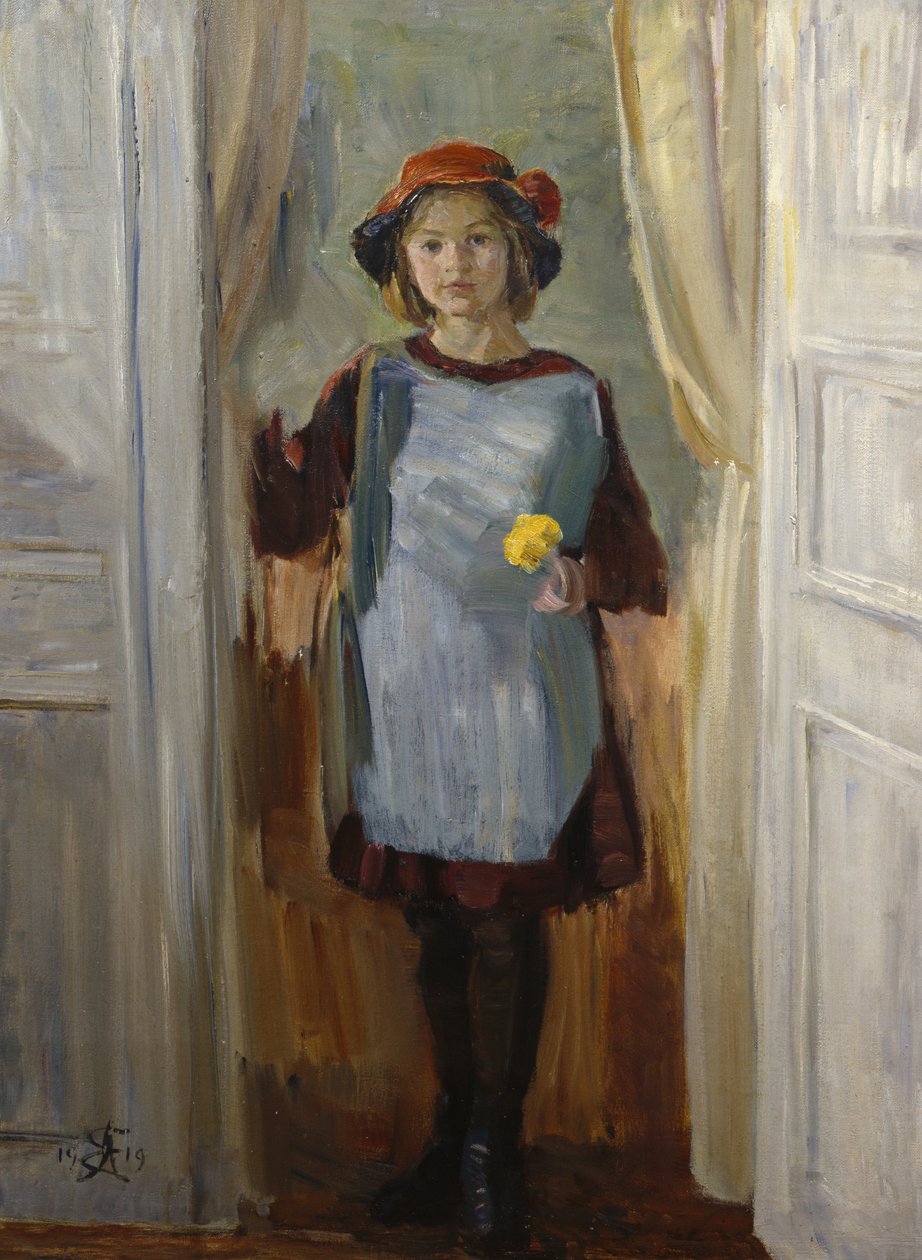 Dívka ve dveřích (Maria Eiebakke) 1918 (olej na plátně) od August Eiebakke