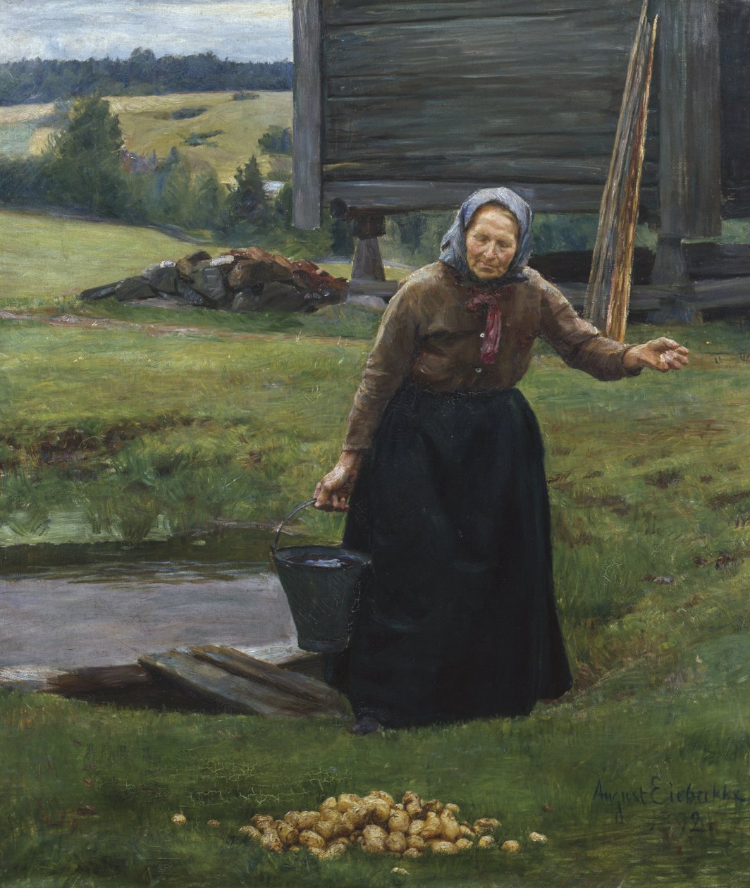 Mytí brambor od August Eiebakke