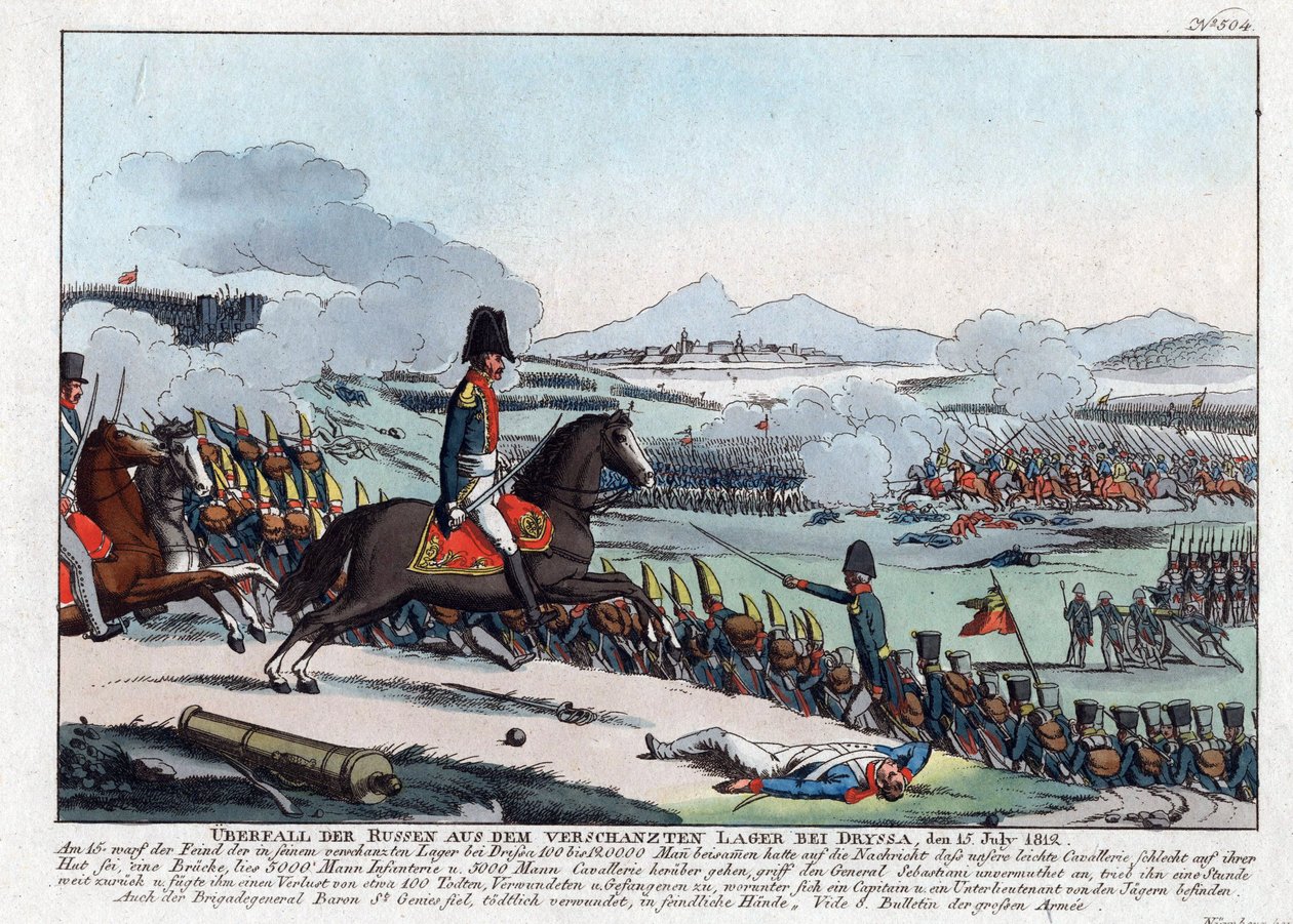 Ruský útok z opevněného tábora v Drysse dne 15. července 1812 (bataille de la Drissa, Bielorusko od August Friedrich Andreas Campe
