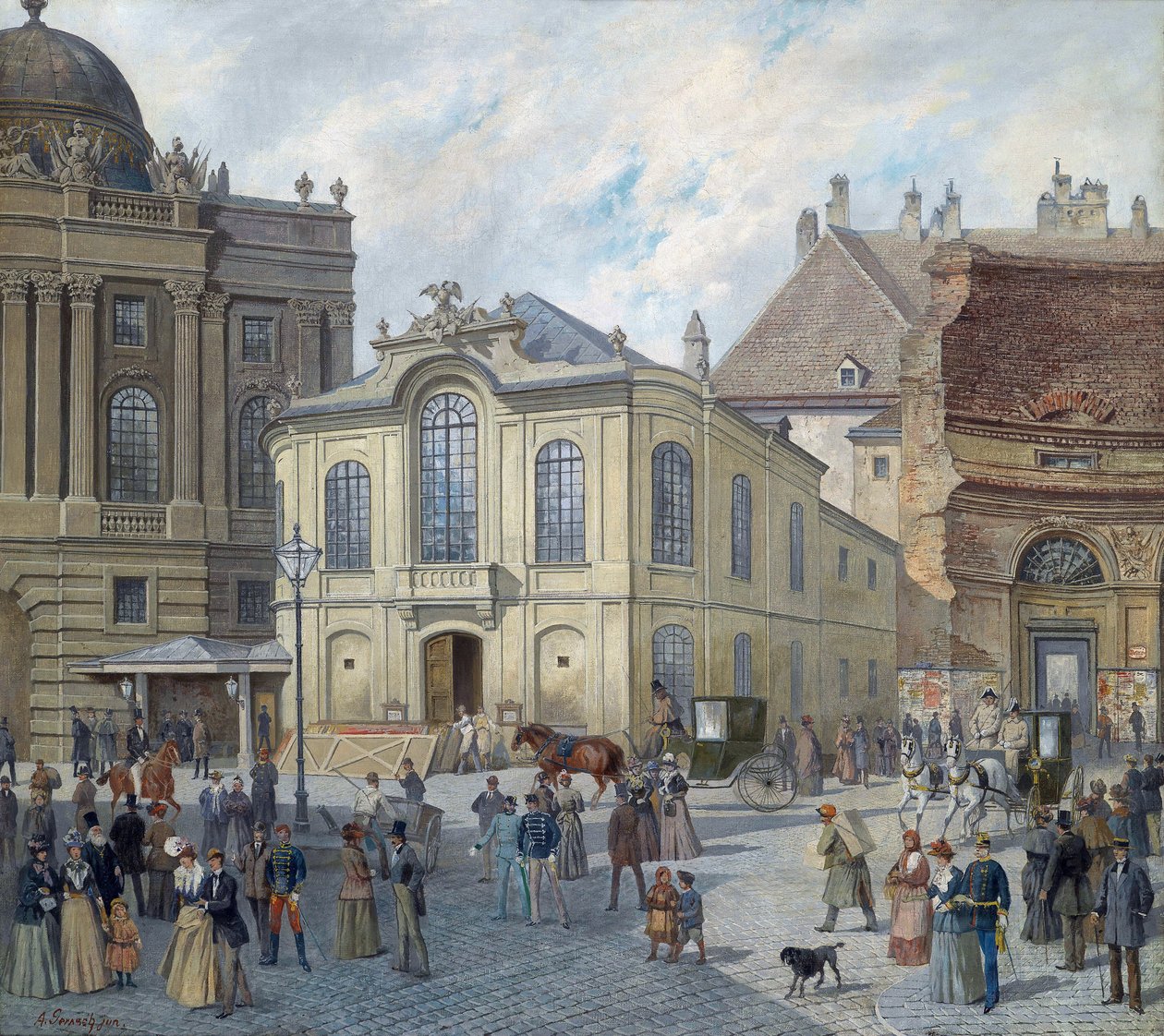 Starý Burgtheater ve Vídni - August Gerasch (1822-1908). Olej na plátně, c. 1900. Rozměry: 78x87 cm. Soukromá sbírka od August Gerasch