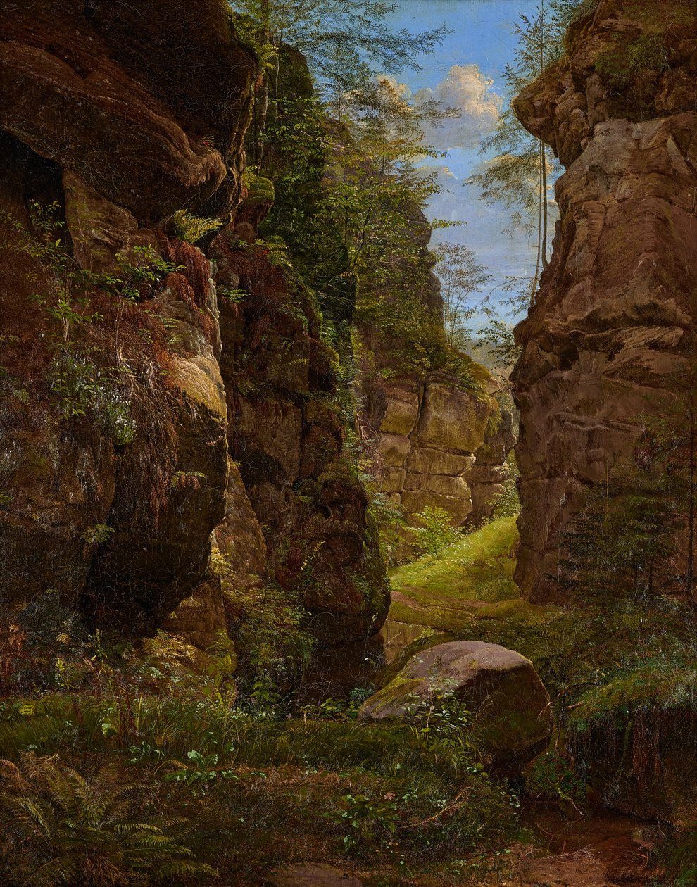 Skalní soutěska v Uttewalder Grund v Saském Švýcarsku od August Heinrich
