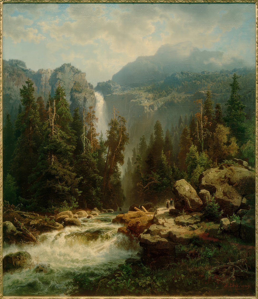 A.Leu d. Ä., Norská krajina s vodopádem od August Wilhelm Leu