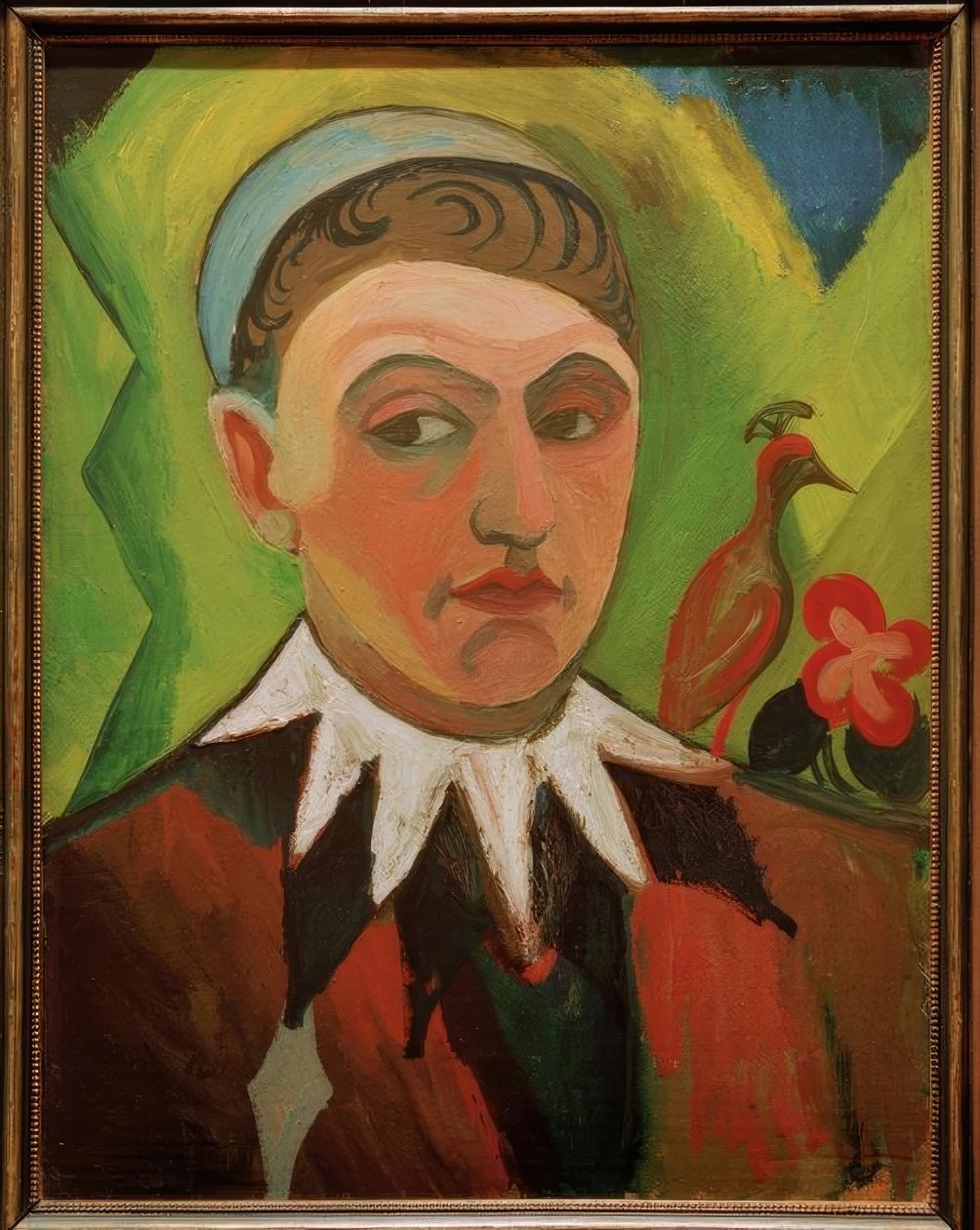 Klaun, karikaturovaný autoportrét od August Macke